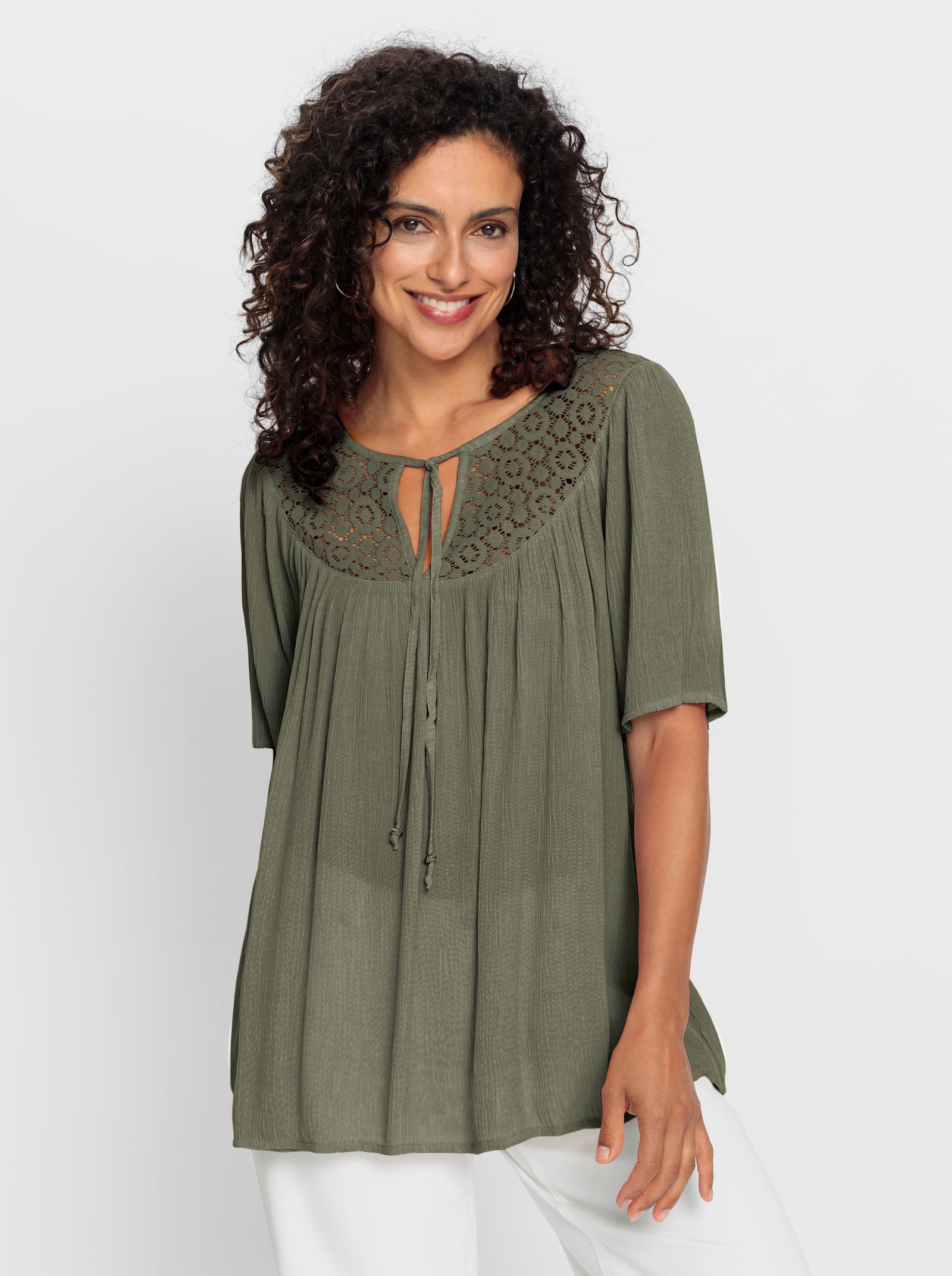Tunika mit Häkel-Spitze - khaki