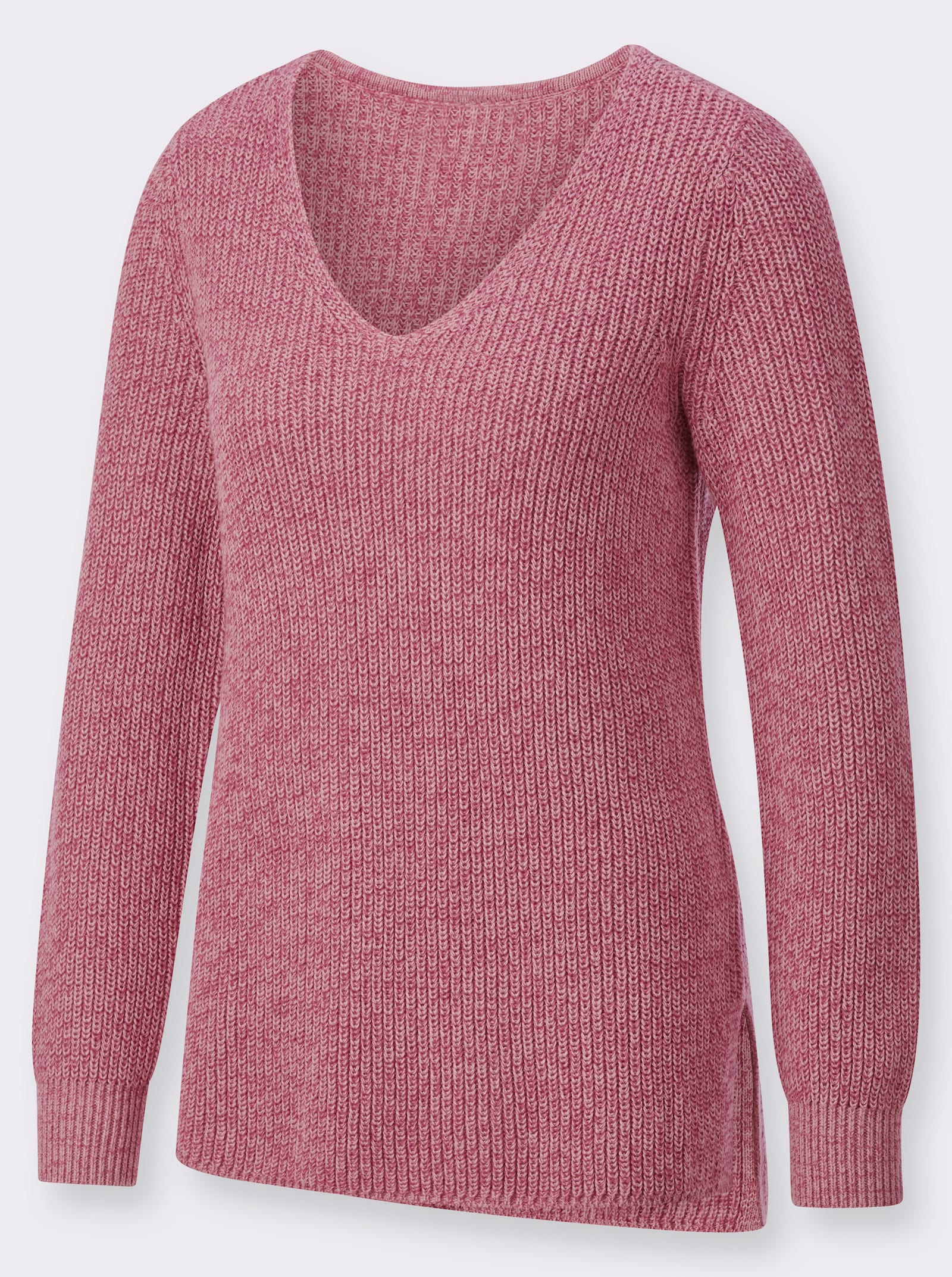 Svetr s dlouhým rukávem z žebrovaného úpletu - starorůžová-melír