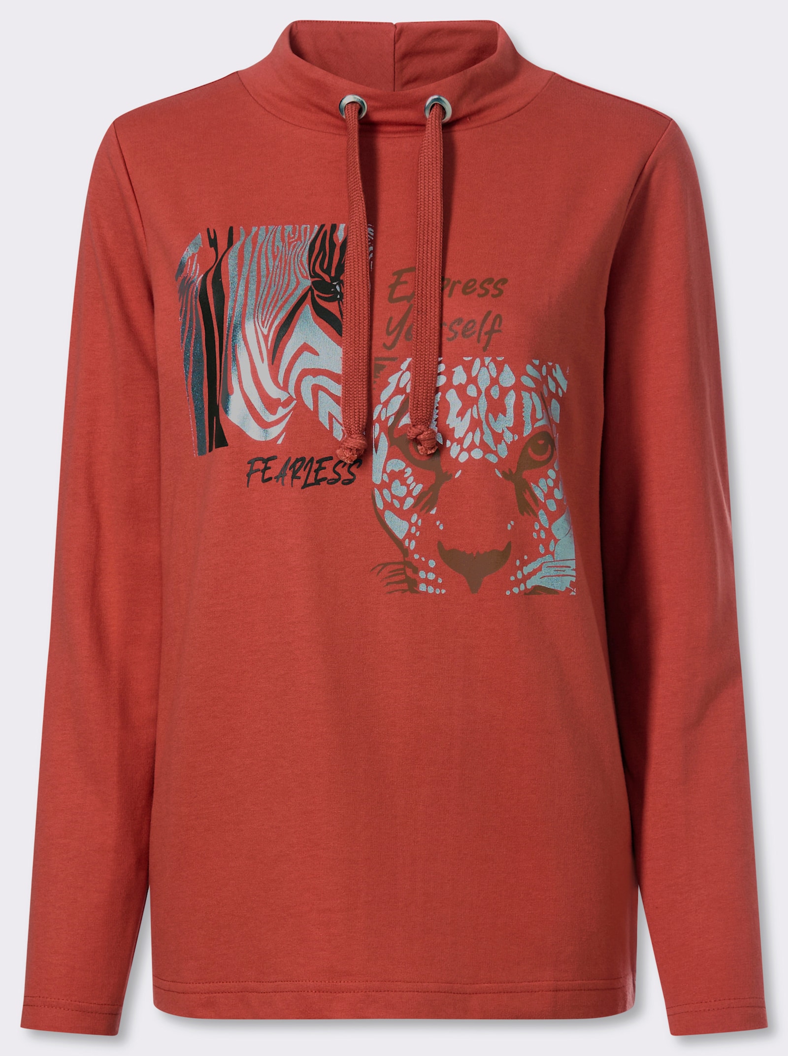 Sweatshirt mit Leo- und Folien-Print - terra-schoko