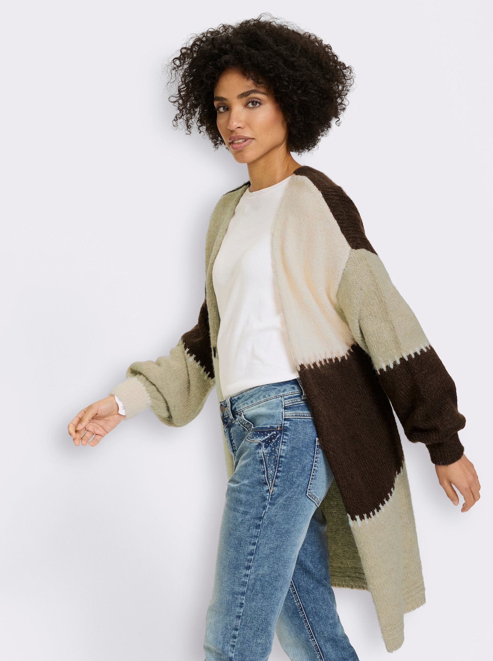 heine Cardigan - champagner-sesam-gestreift