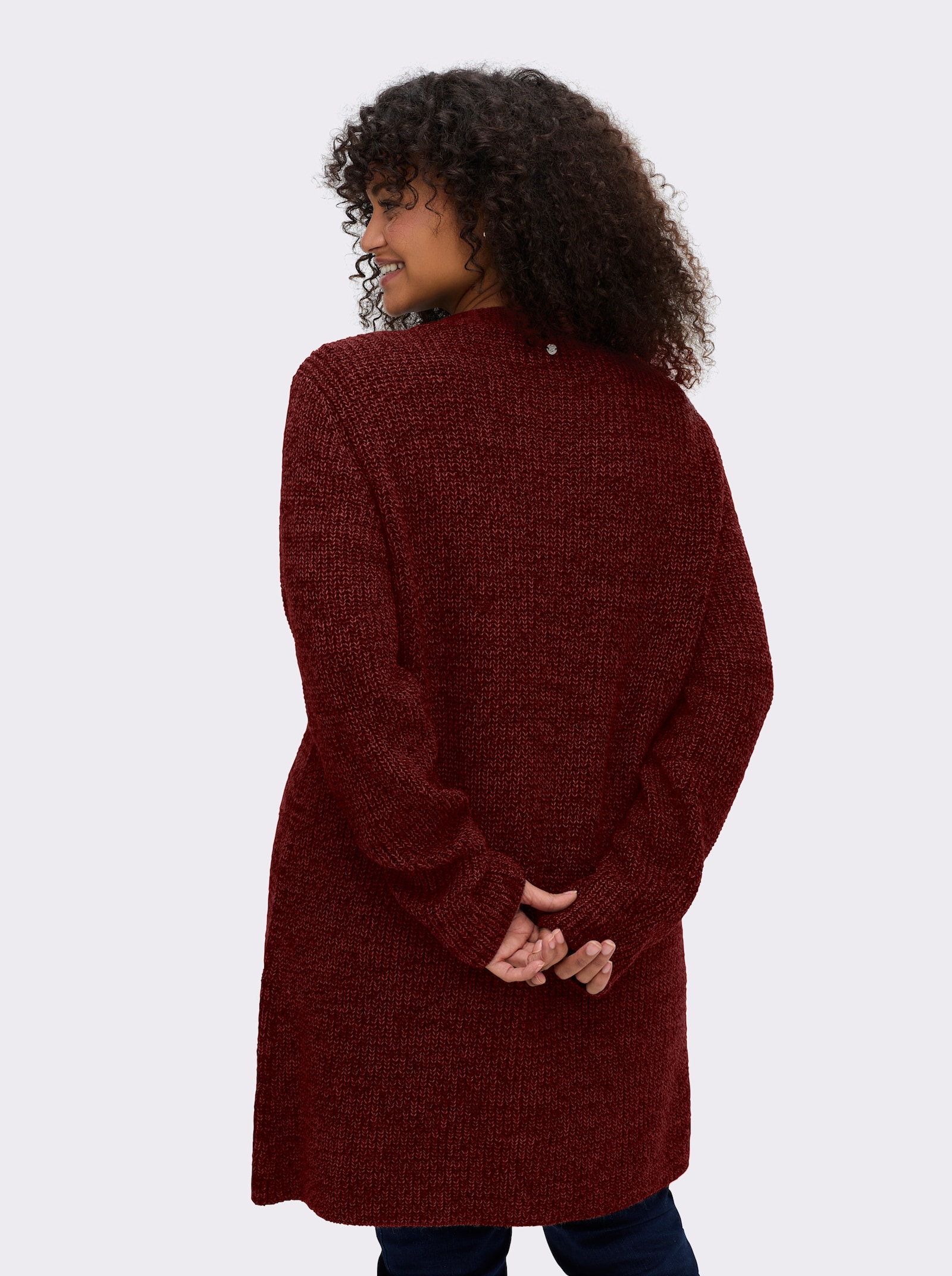 sheego Strickjacke mit überlappender Knopfleiste - bordeaux-meliert