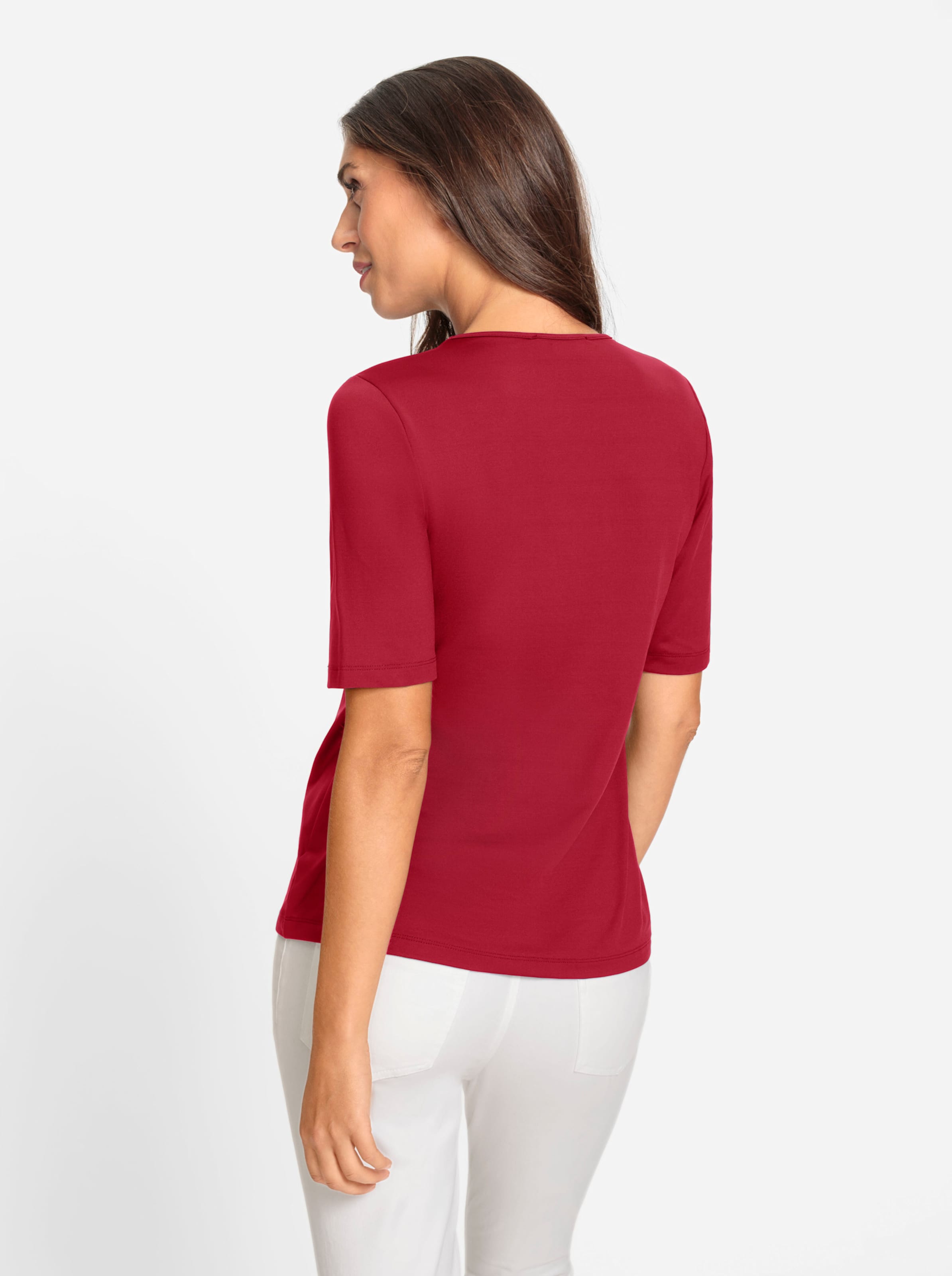 Shirt I günstig Kaufen-Shirt in rot von heine. Shirt in rot von heine <![CDATA[Shirt Mit raffiniertem Cut-outs am Ausschnitt und etwas längerem Halbarm. Angenehme, knitterarme Tactel-Qualität. Figurbetonter Schnitt.]]>. 