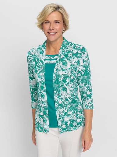 2-in-1-Shirt mit hochwertigem Druck - smaragd-weiß-bedruckt