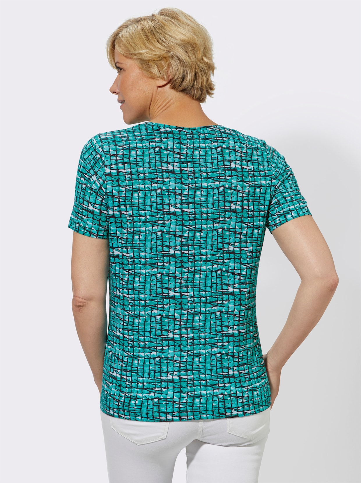 Shirt met korte mouwen - smaragdgroen gedessineerd