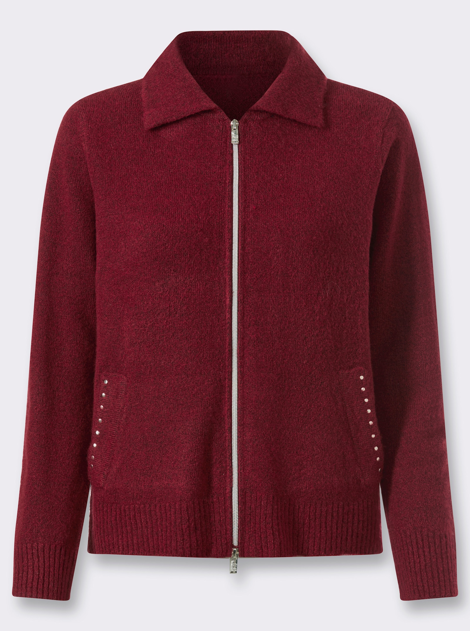 heine Strickjacke mit 2-Wege-Zipper - dunkelrot
