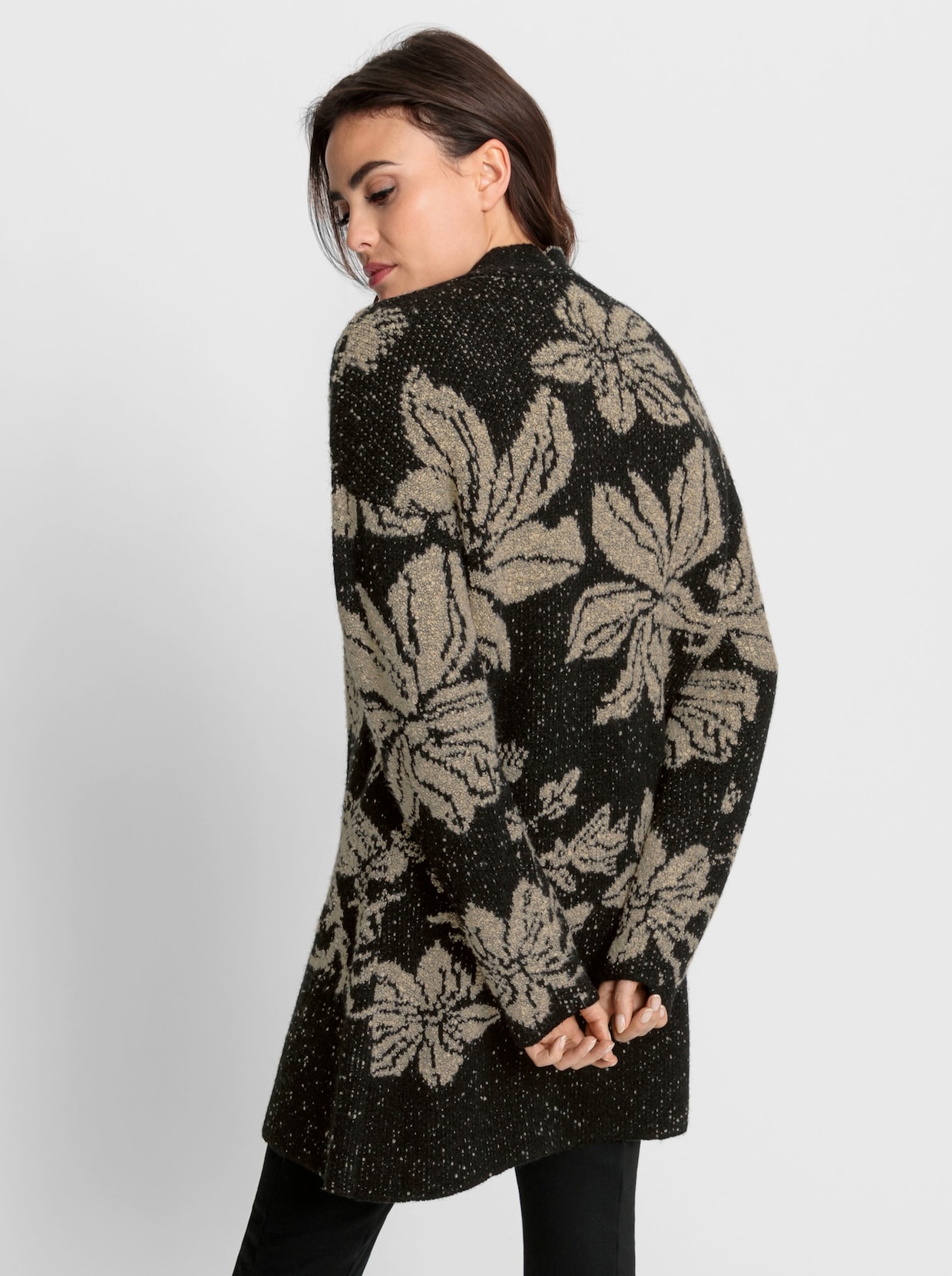 heine Jacquardvest - zwart/zand gedessineerd