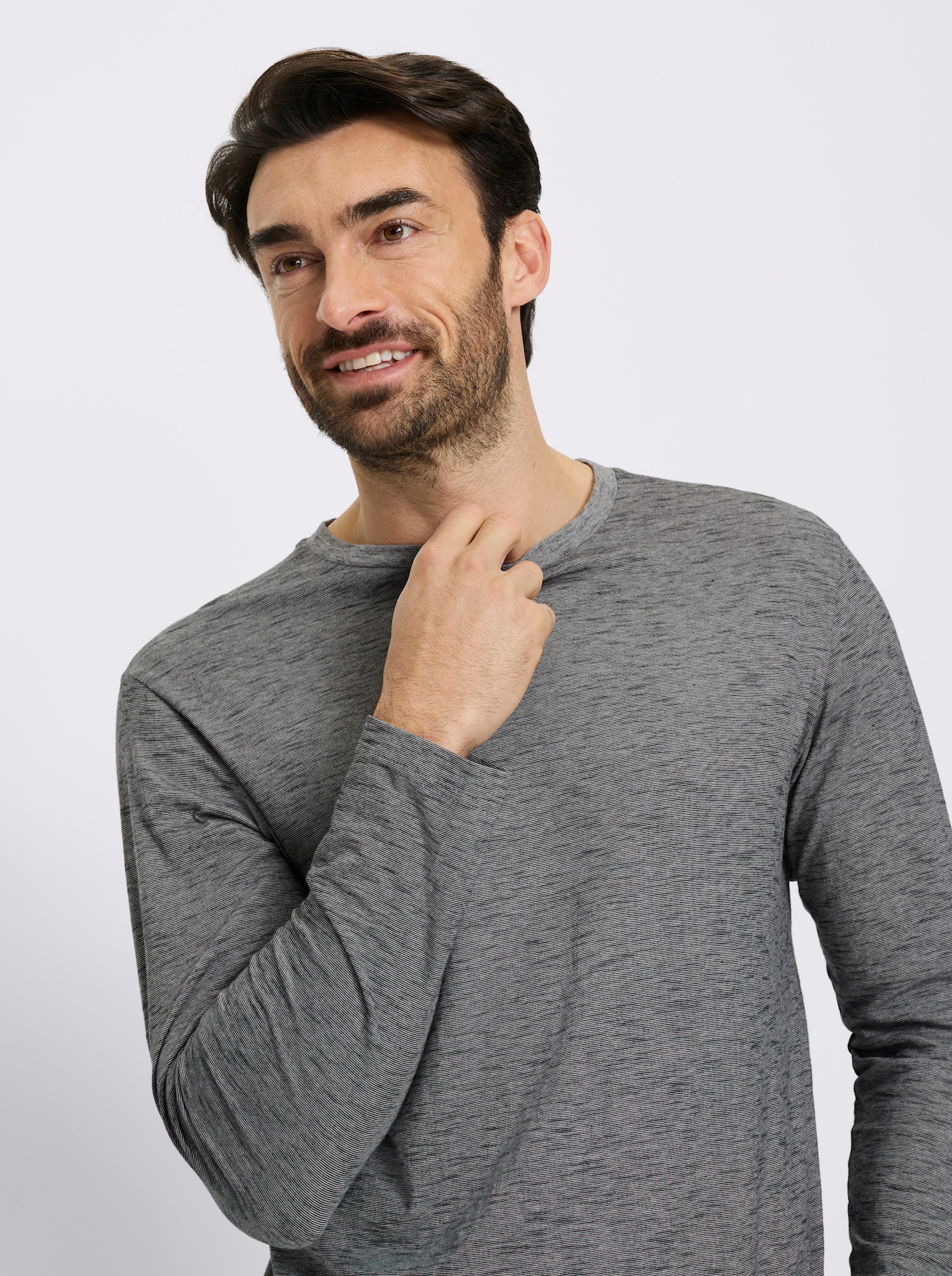 Catamaran Langarmshirt in Melange-Optik - hellgrau-meliert