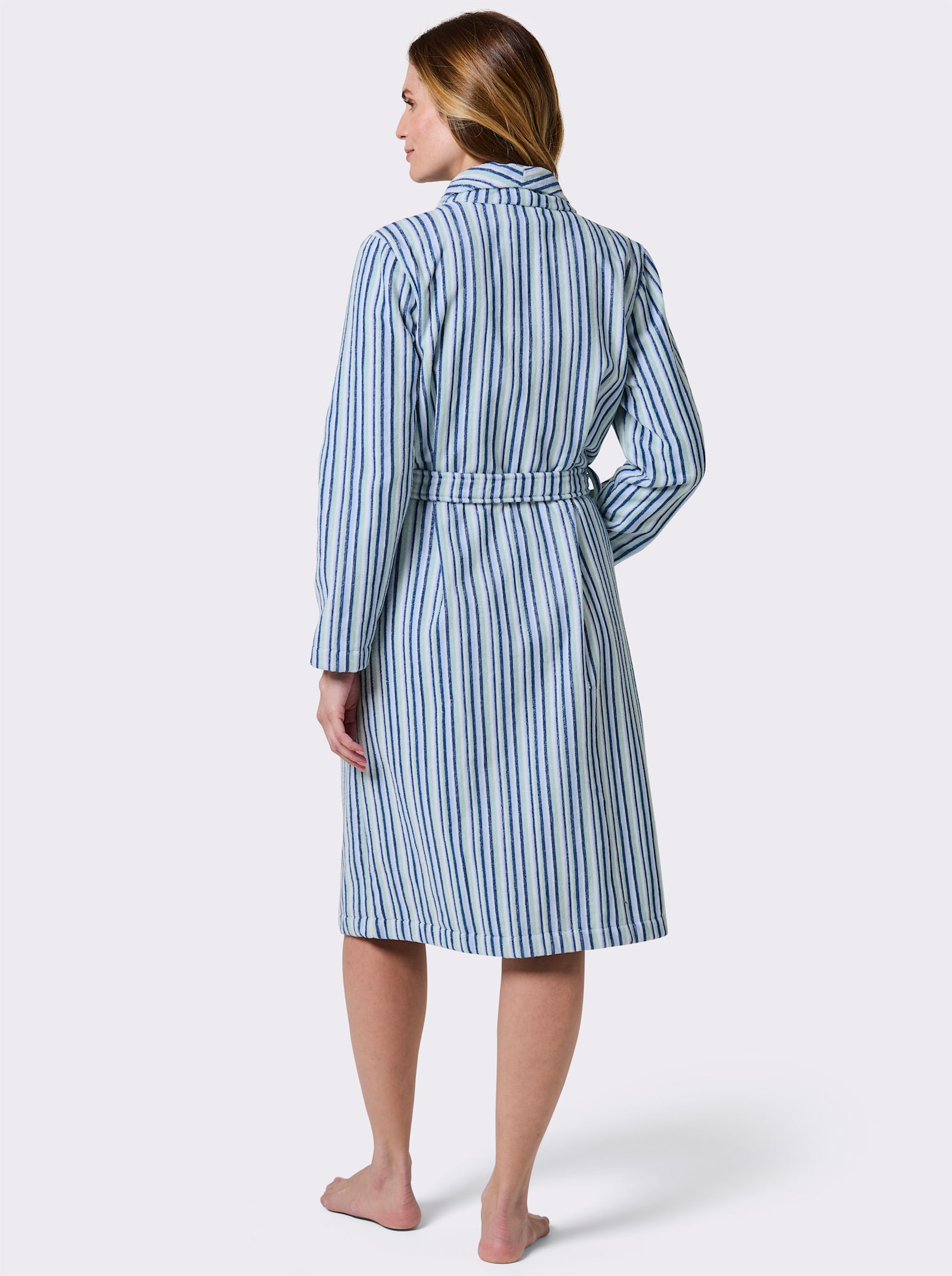 feel good Damenbademantel mit Längsstreifen - kalkmint-jeansblau-gestreift