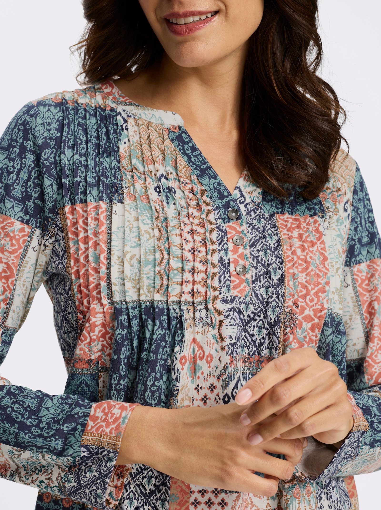 Tunikashirt mit Biesenverzierung - jade-terra-bedruckt