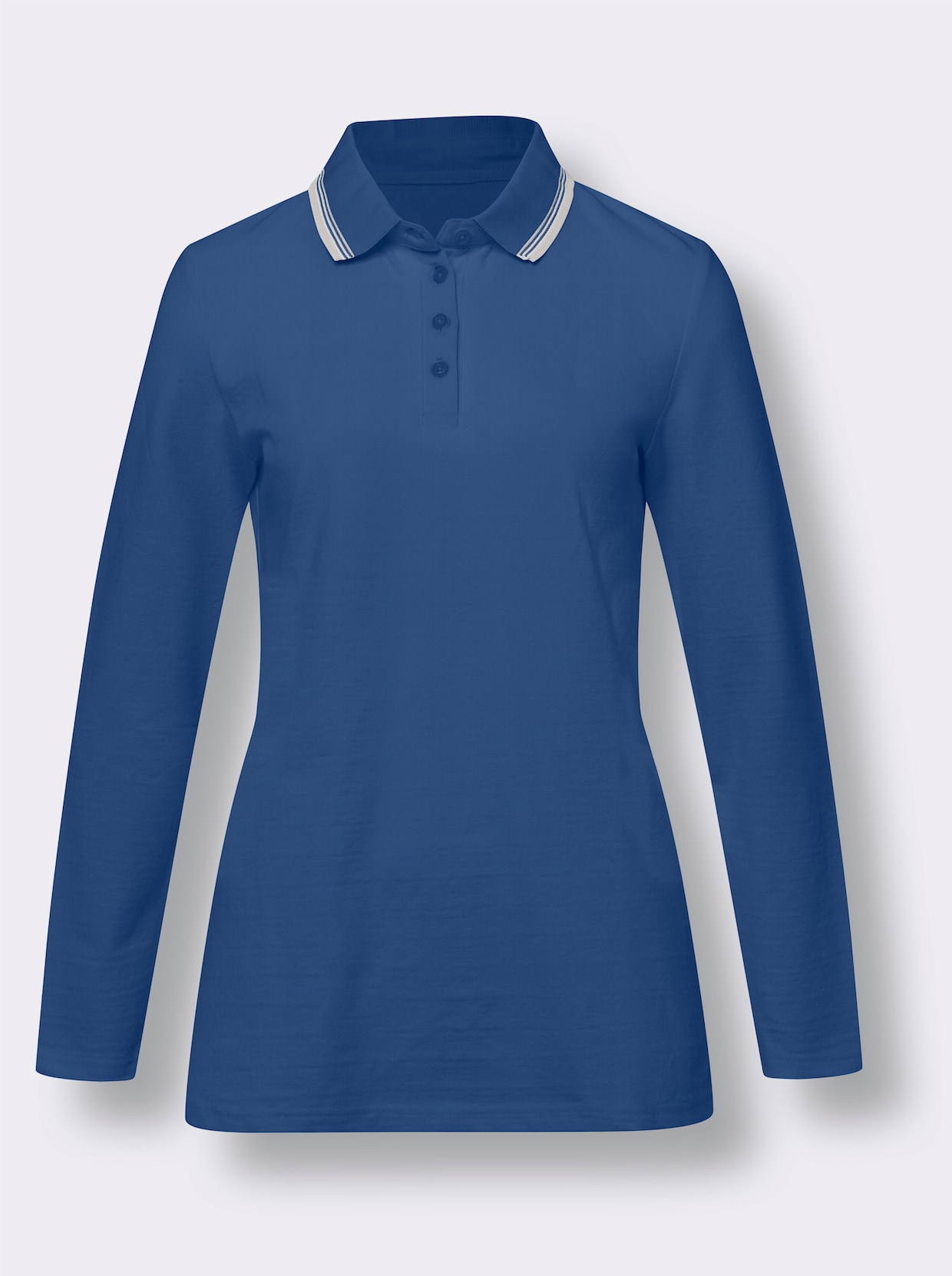 Langarm-Poloshirt - jeansblau