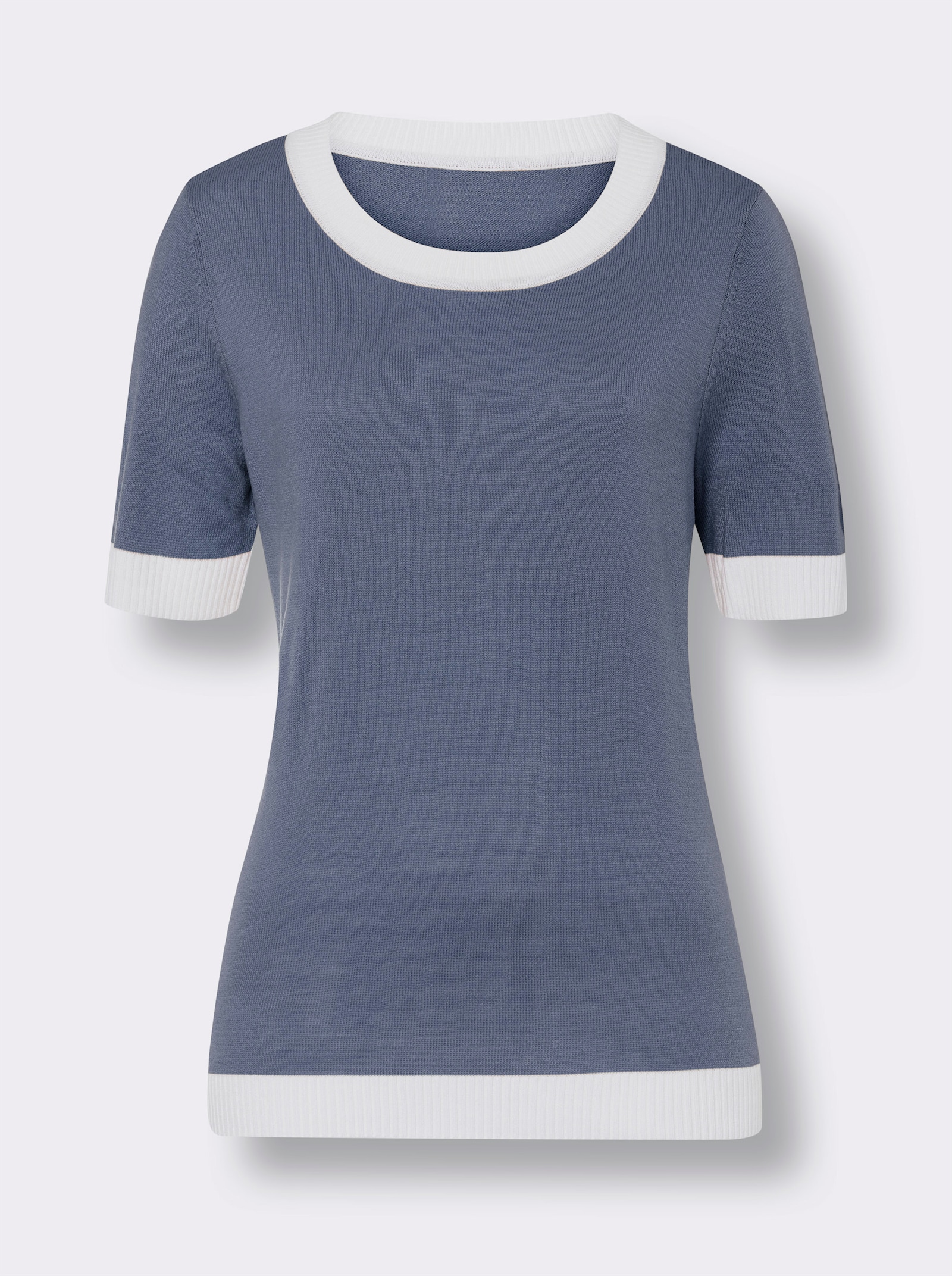 Kurzarmpullover aus Jersey-Strick - taubenblau