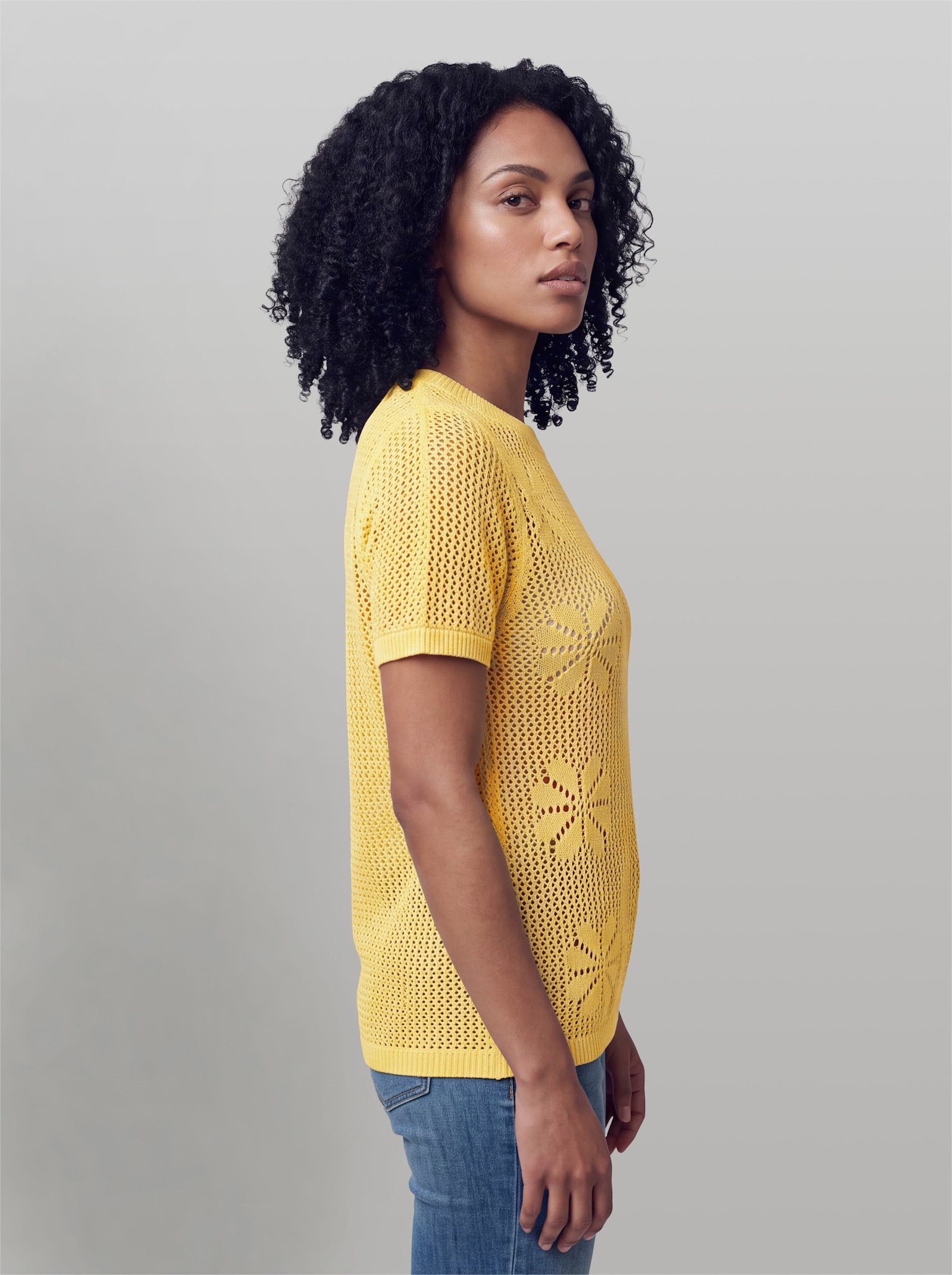 heine Kurzarmpullover mit Ajourmuster - zitrone
