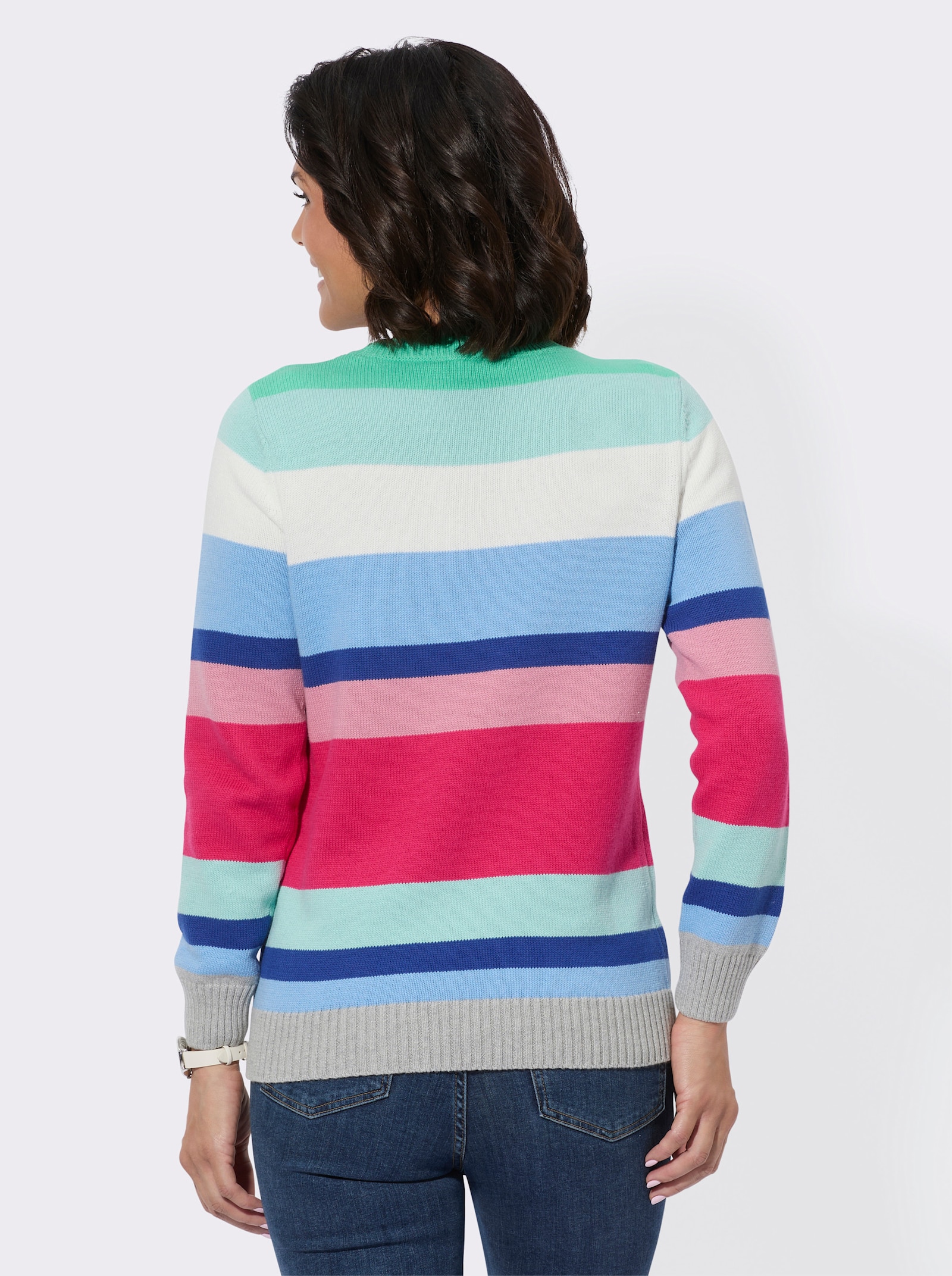Rundhalspullover im Ringelmuster - pink-himmelblau-geringelt