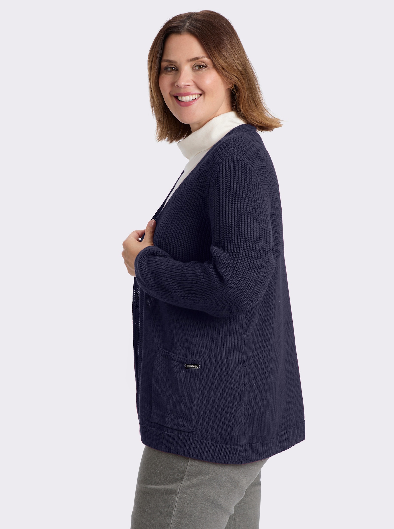 Strickjacke in langer, offener Form - marine