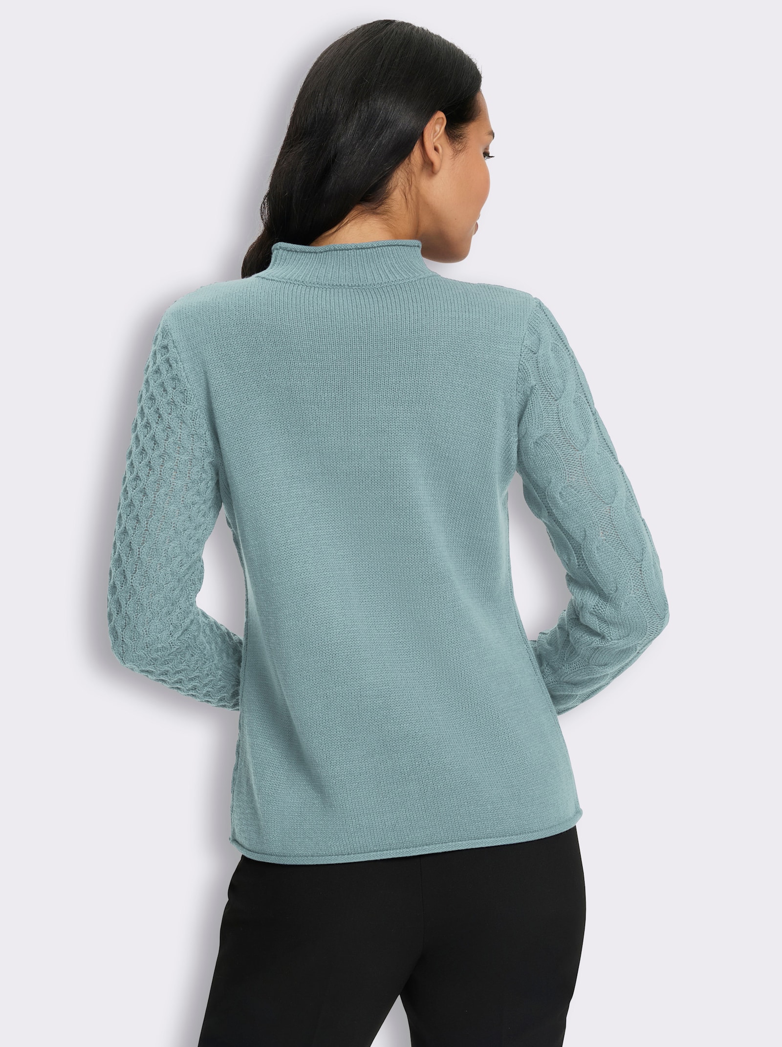Stehkragenpullover mit Mustermix - kalkmint