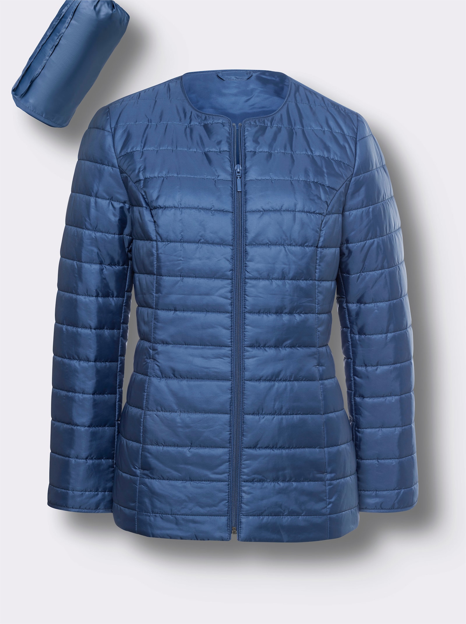 Quiltad jacka inklusive påse - jeansblå