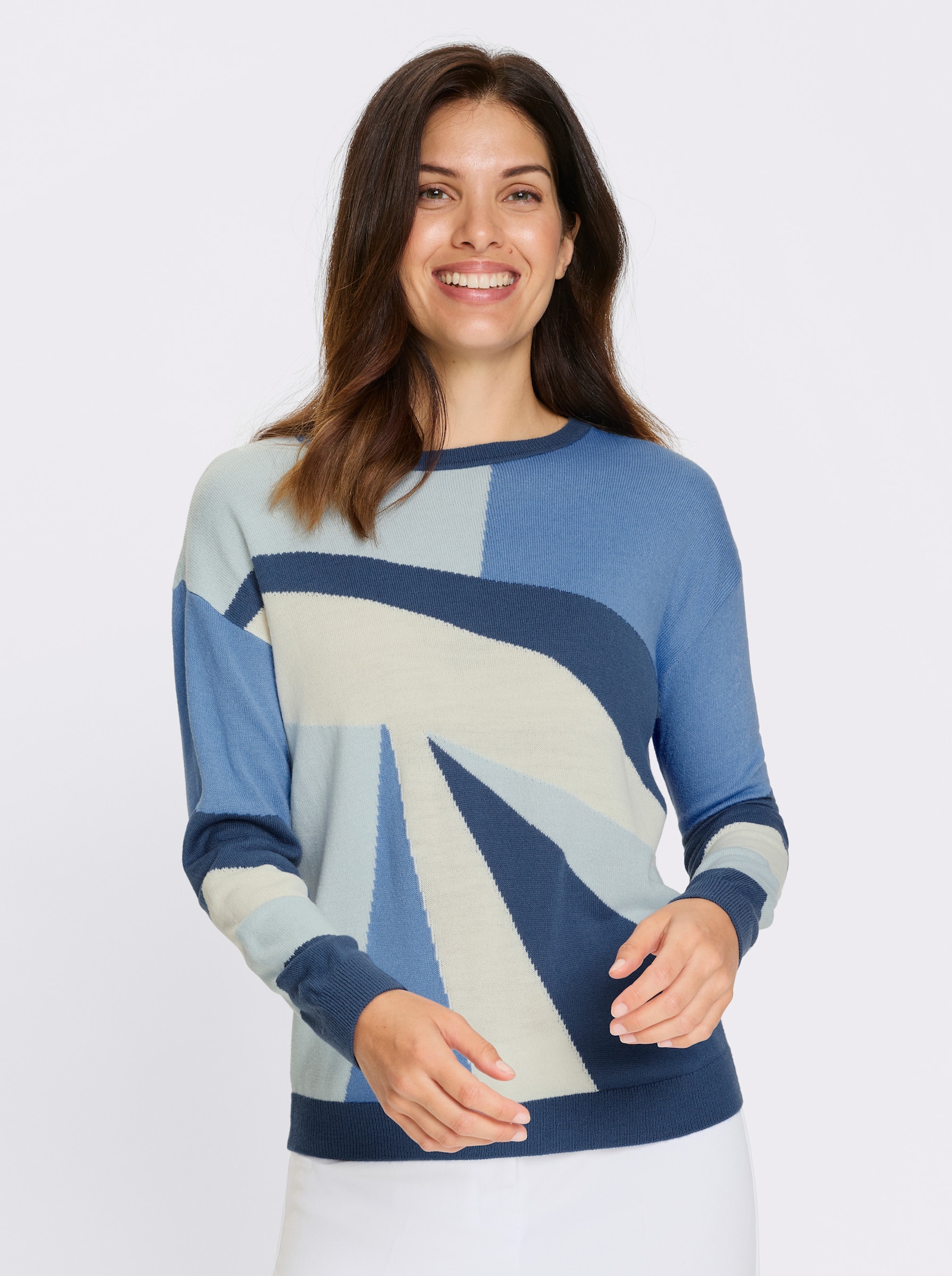 Pull à manches longues avec motif jacquard - bleu clair-bleu jean à motifs