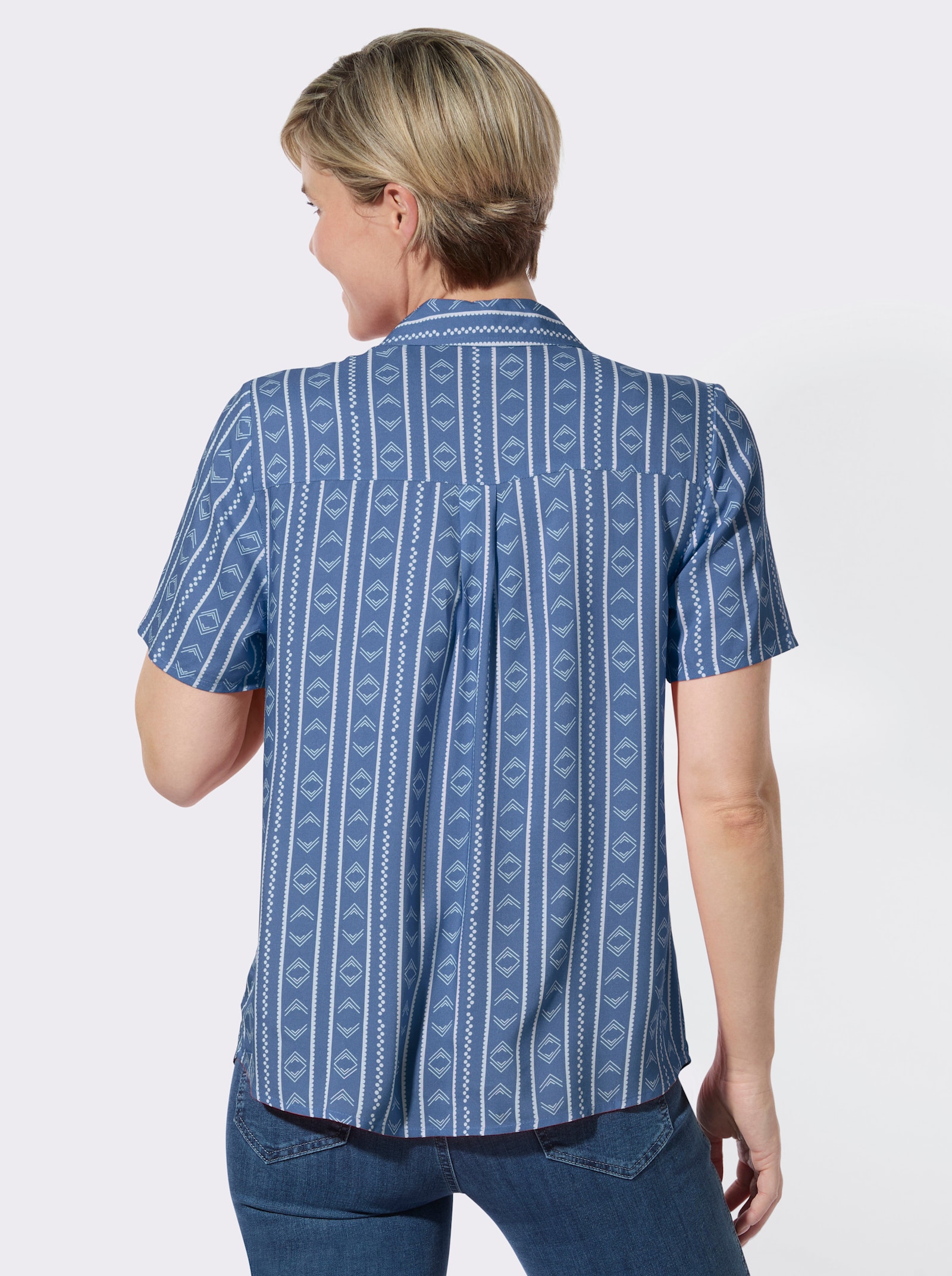 Gestreifte Bluse aus reiner Viskose - jeansblau-ecru-gestreift