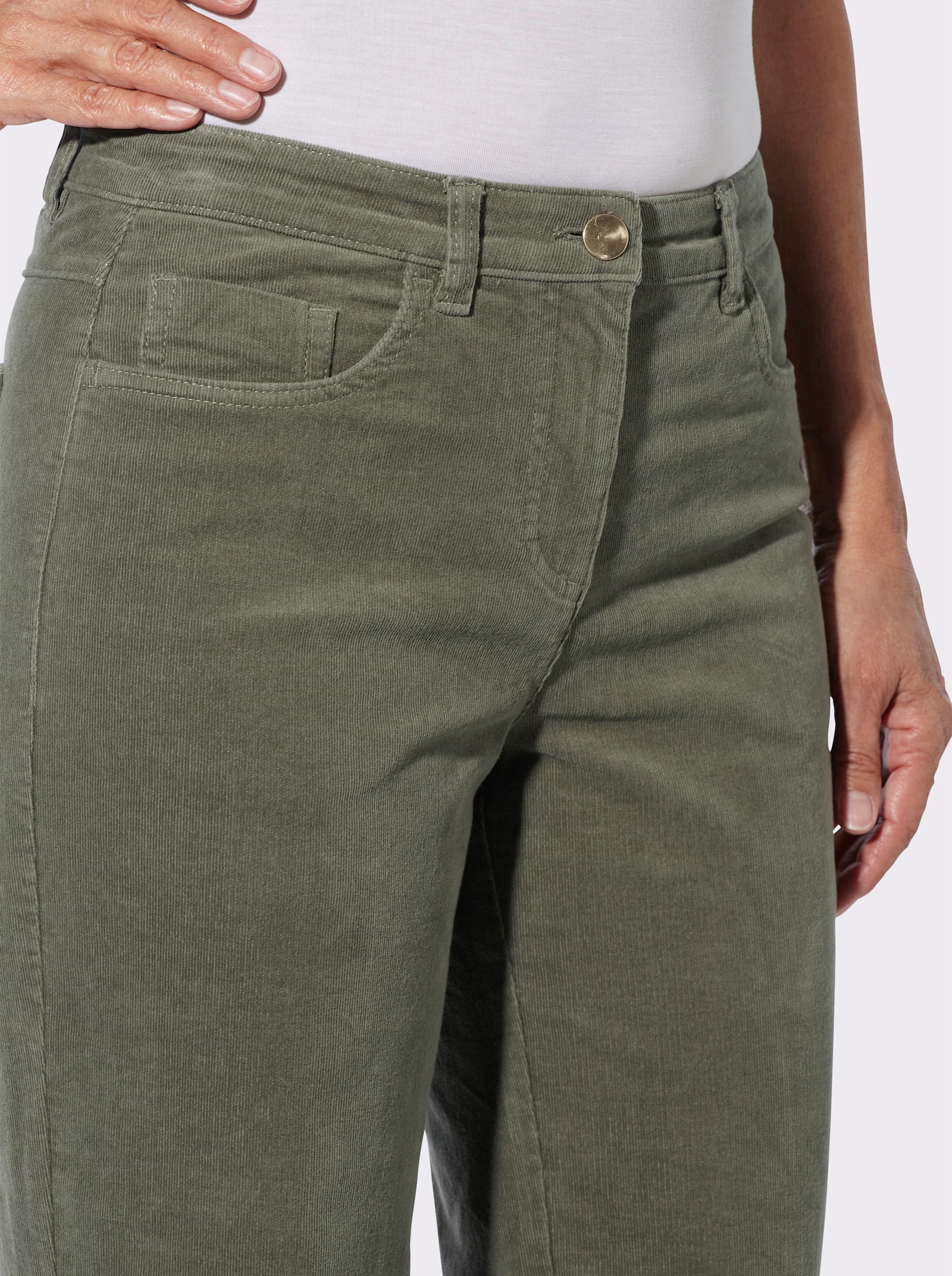  Cordhose mit breitem Saum - khaki