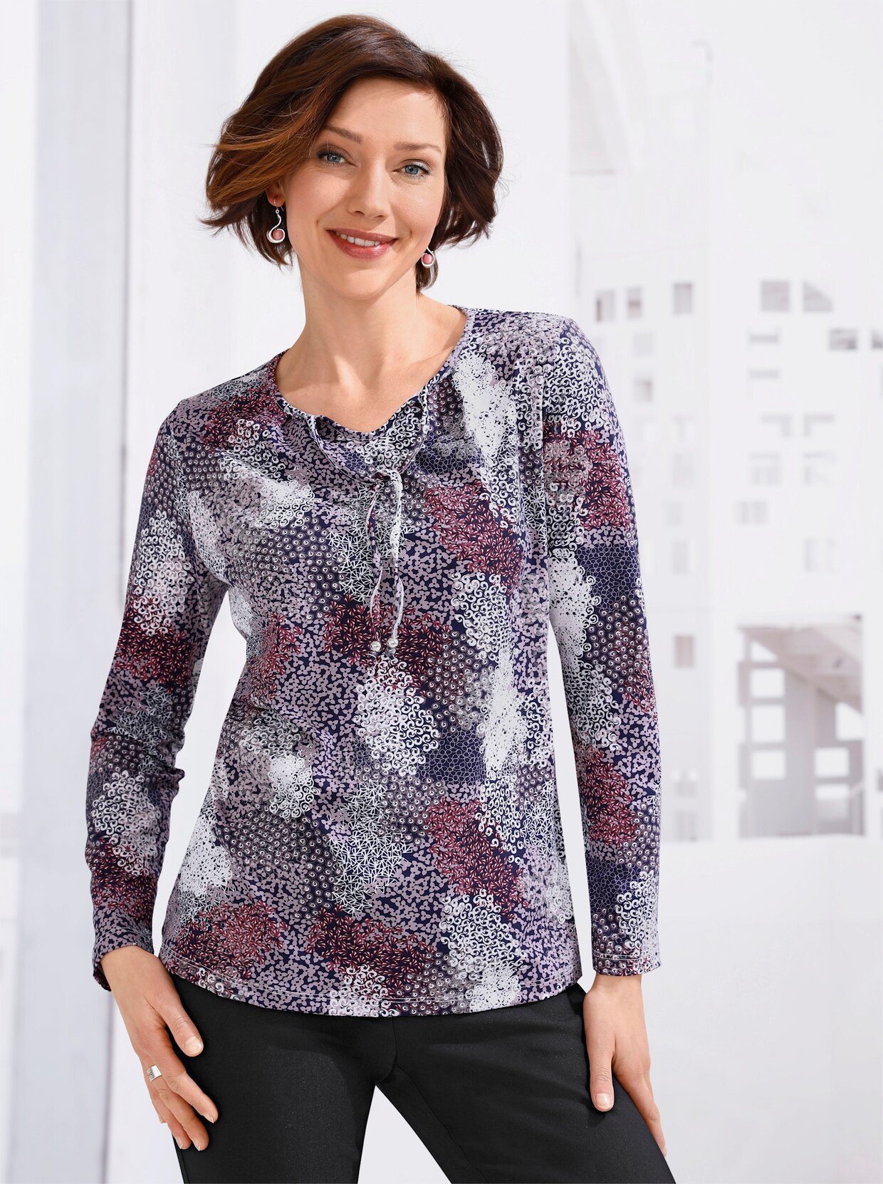 Rundhalsshirt - bordeaux-bedruckt