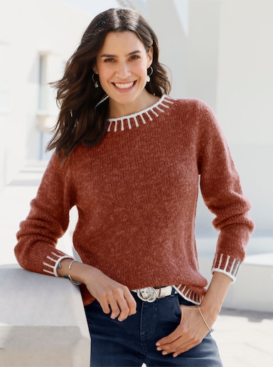 Langarm-Pullover mit effektvollen Kontrasten - rostrot-ecru-gemustert