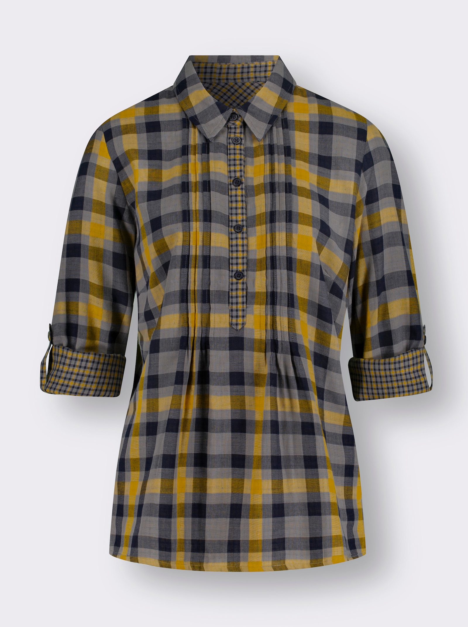 Langarmbluse mit Biesen, kariert - ocker-kariert