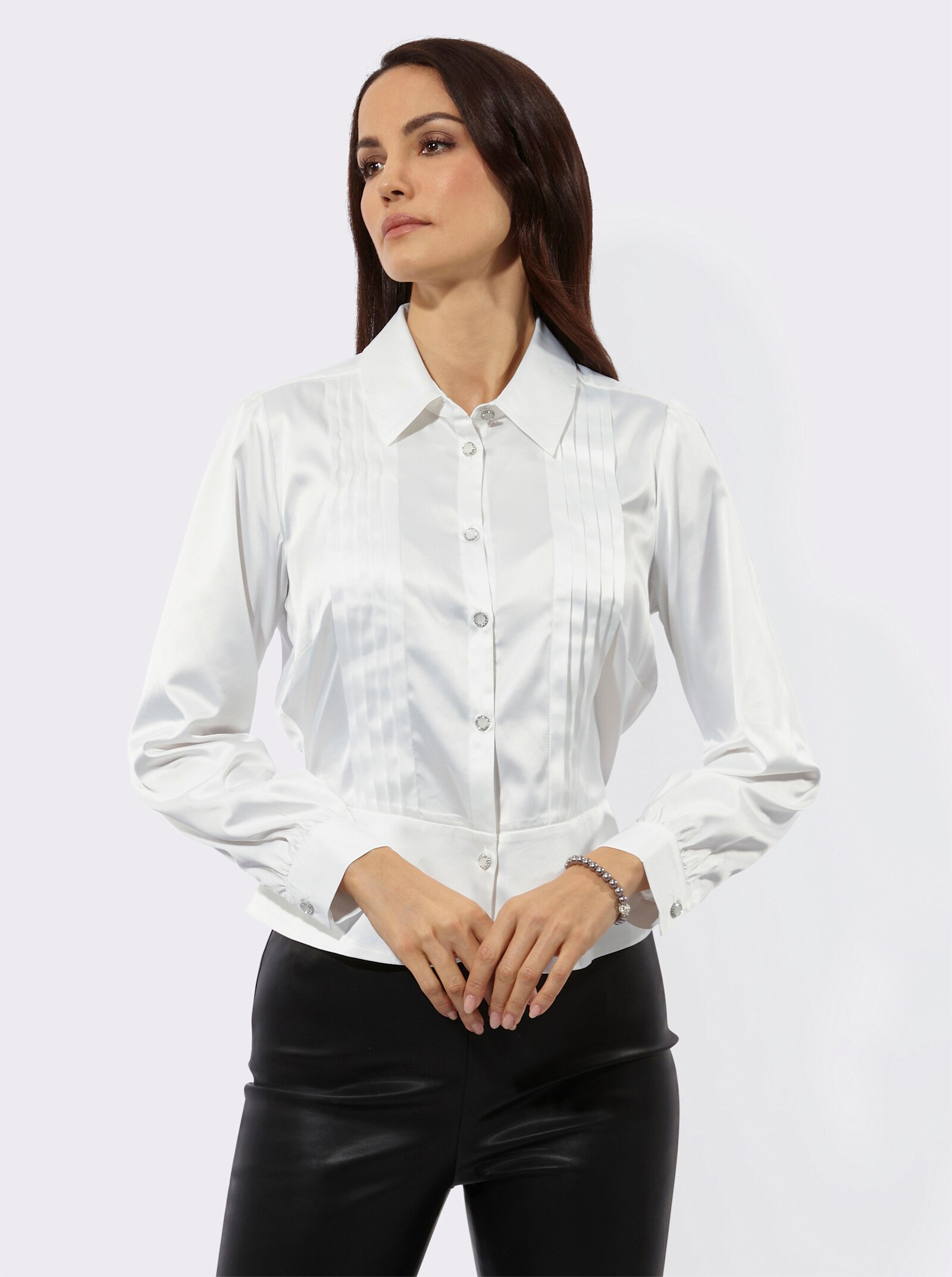 Satinbluse mit Hemdkragen - ecru