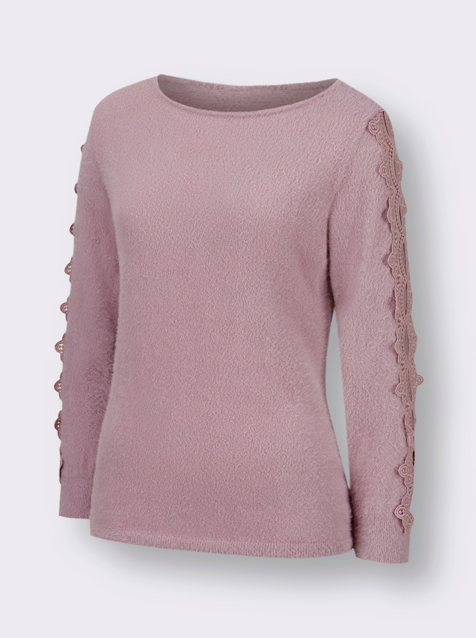 Langarm-Pullover mit U-Boot-Ausschnitt - mauve