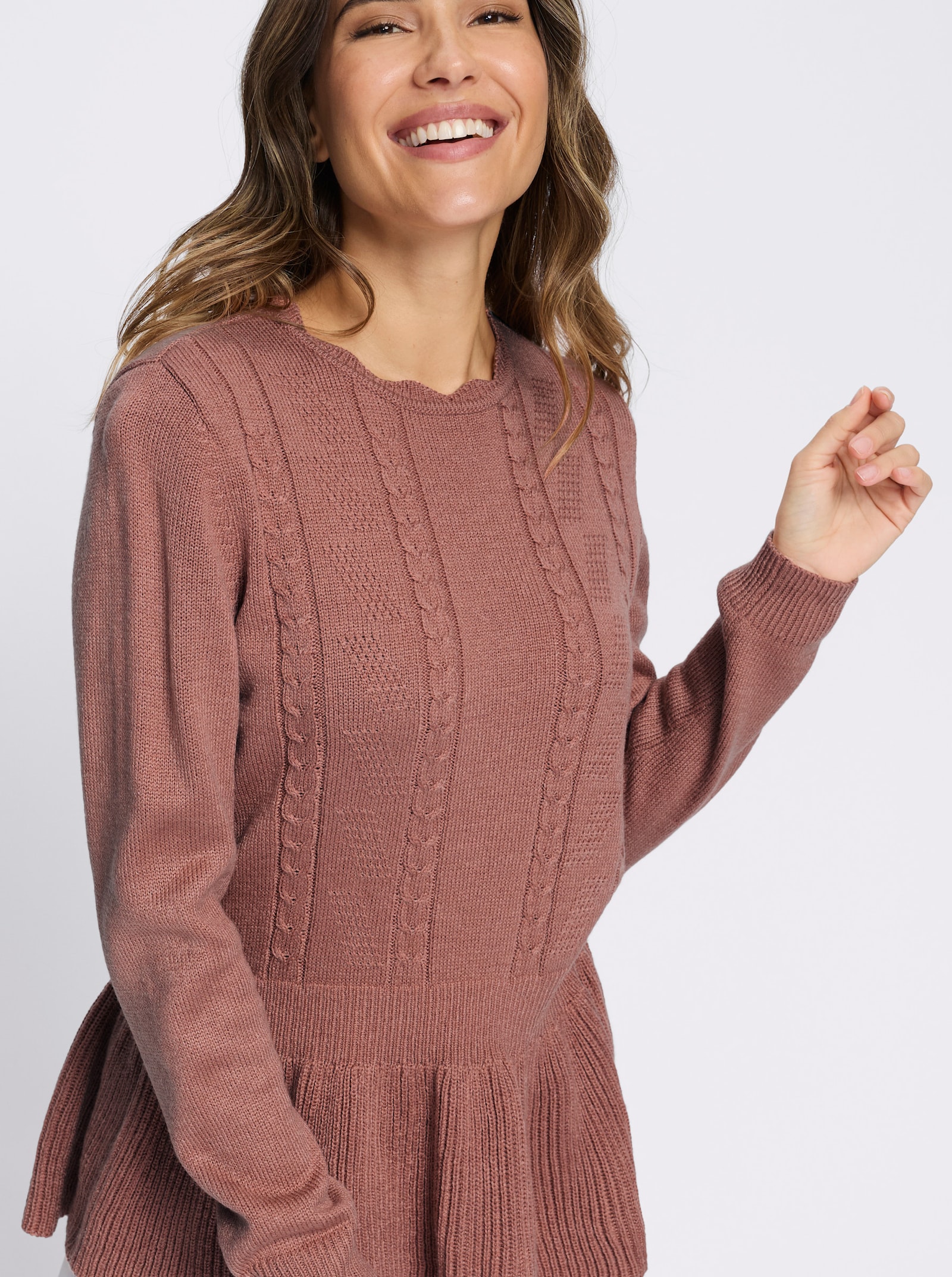 Langarm-Pullover mit Ripp-Abschlüssen - rosenholz