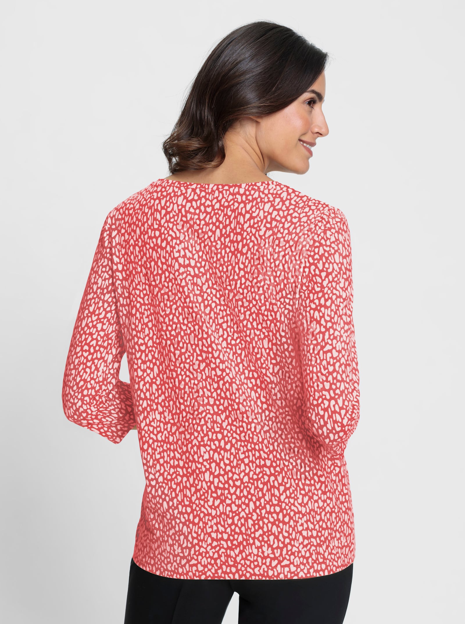 Tričko s 3/4 rukávem a drobným potiskem - bílá-jahodová-potisk