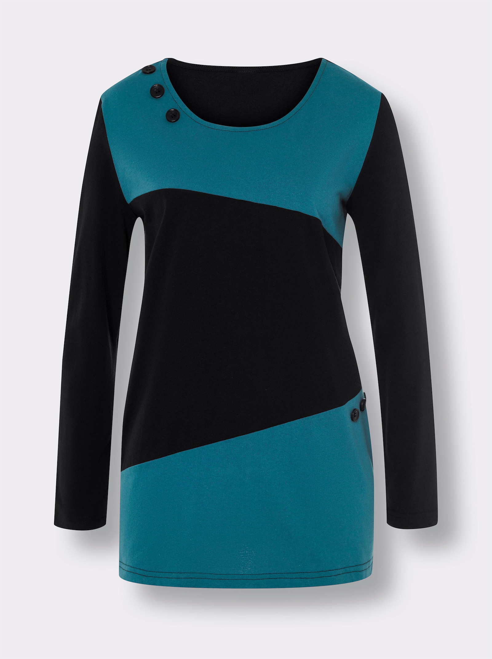 Longshirt mit dekorativen Knöpfen - schwarz-aquapetrol