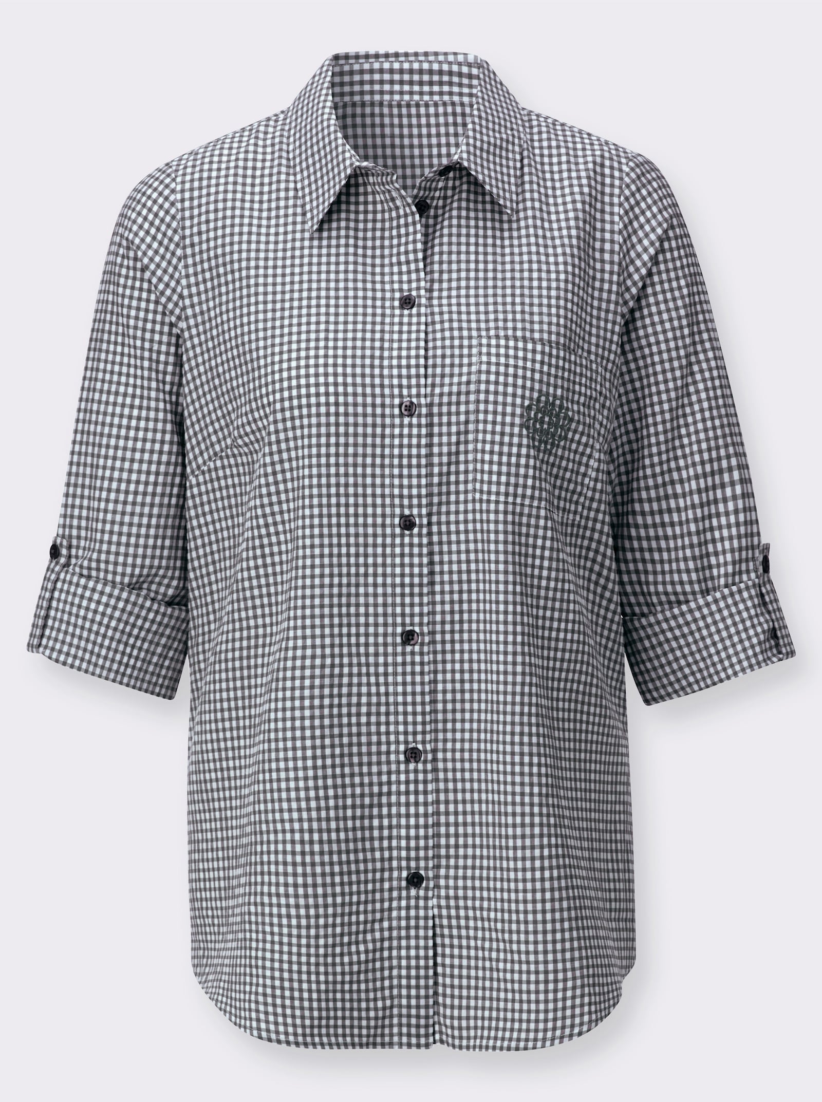 Lange blouse in onderhoudsarme materiaalmix - zwart/wit geruit