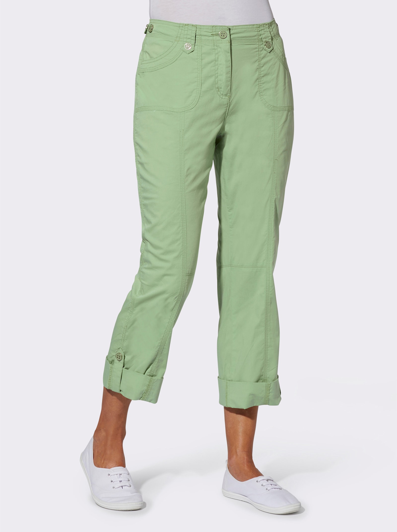 Baumwollhose mit krempelbaren Beinen - eucalyptus
