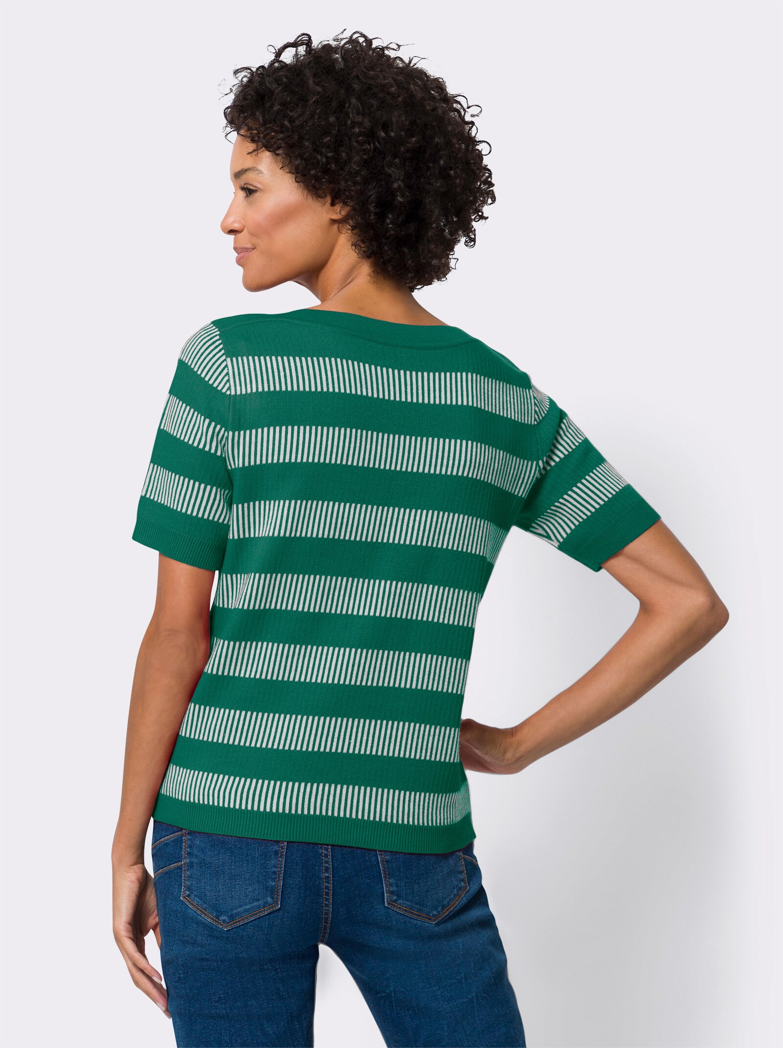 Pullover met korte mouwen van jacquard - groen/ecru gedessineerd