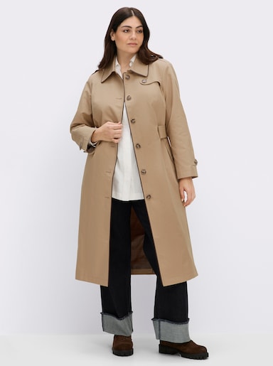 sheego Trenchcoat mit Kunstleder-Paspeln - camel