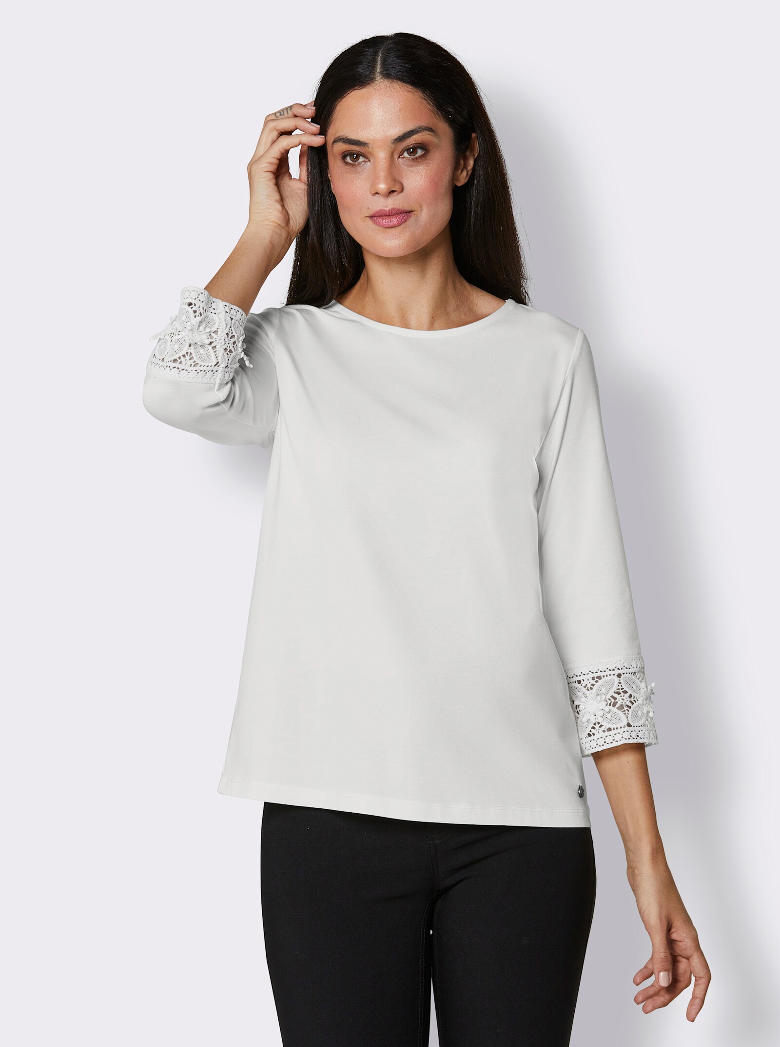 CREATION L PREMIUM 3/4-Arm-Shirt in glänzender Jersey-Qualität - ecru