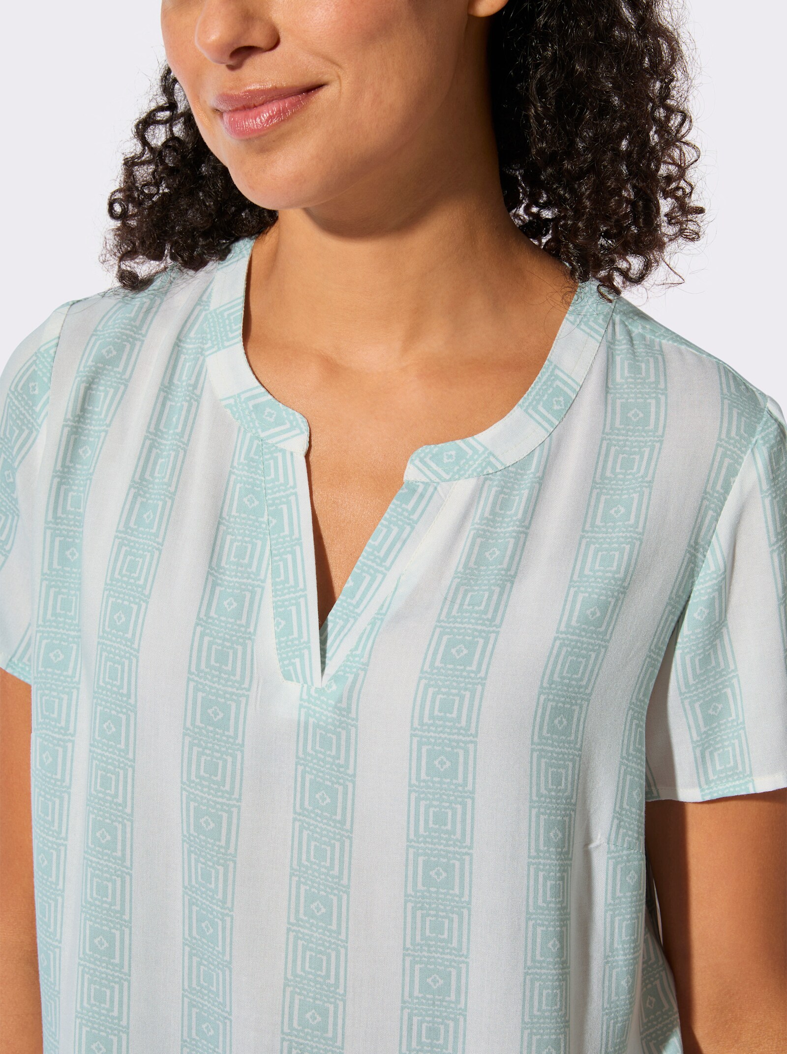 Kurzarmbluse mit Längsstreifen - kalkmint-weiß