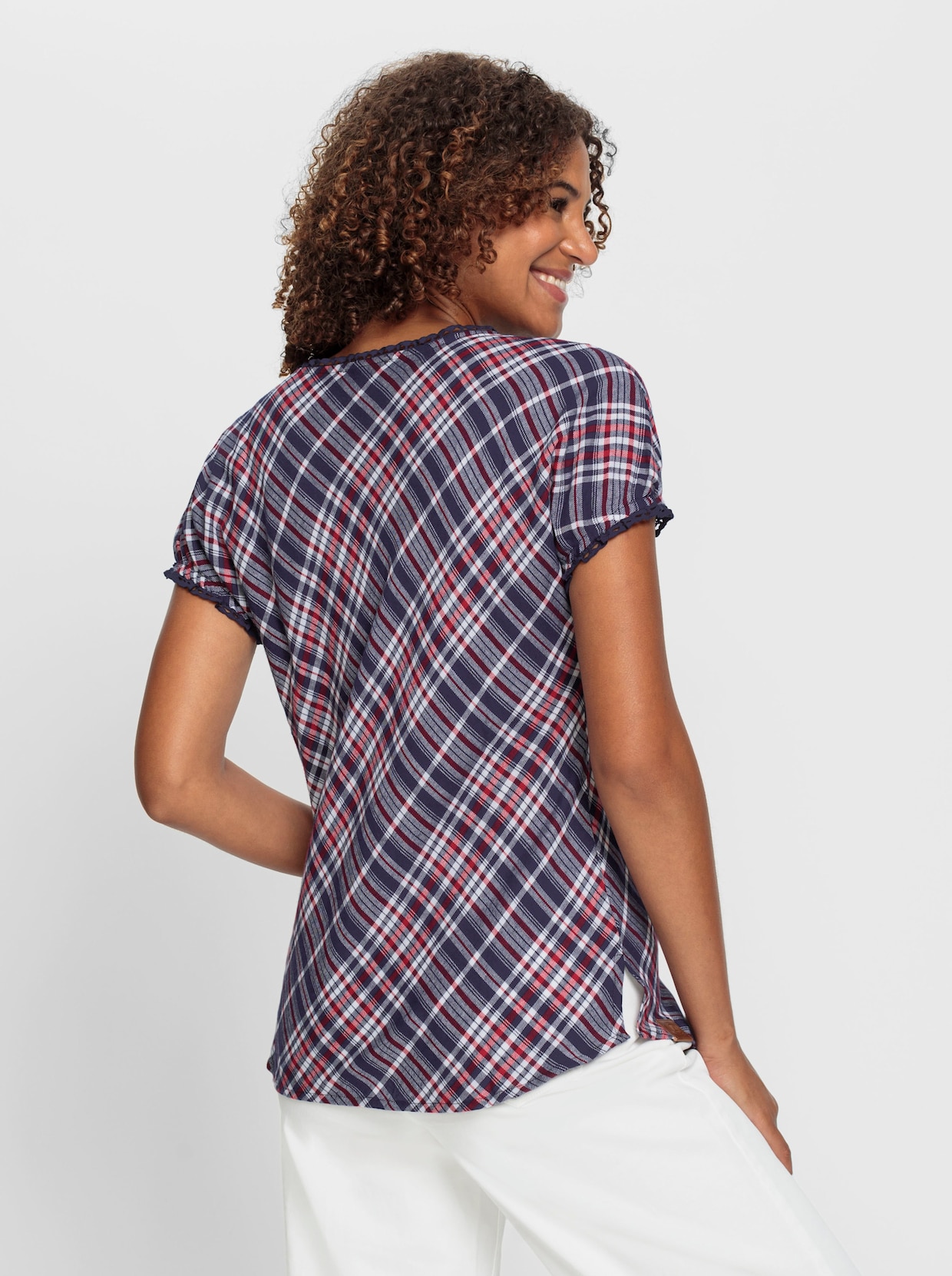 Comfortabele blouse - marine/wit geruit
