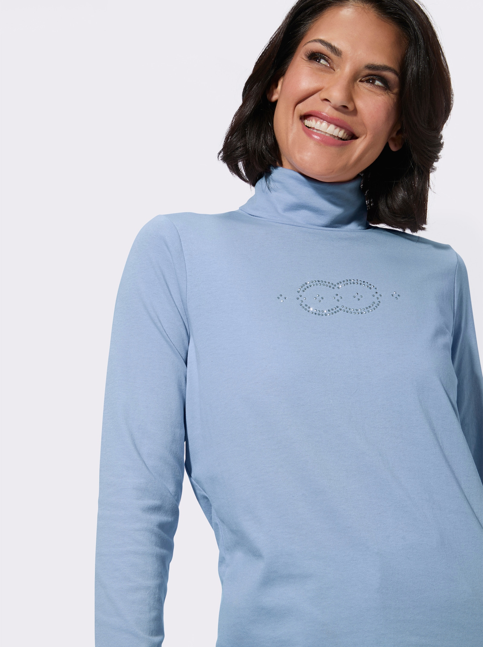 Rollkragenshirt mit Metallplättchen-Verzierung - eisblau