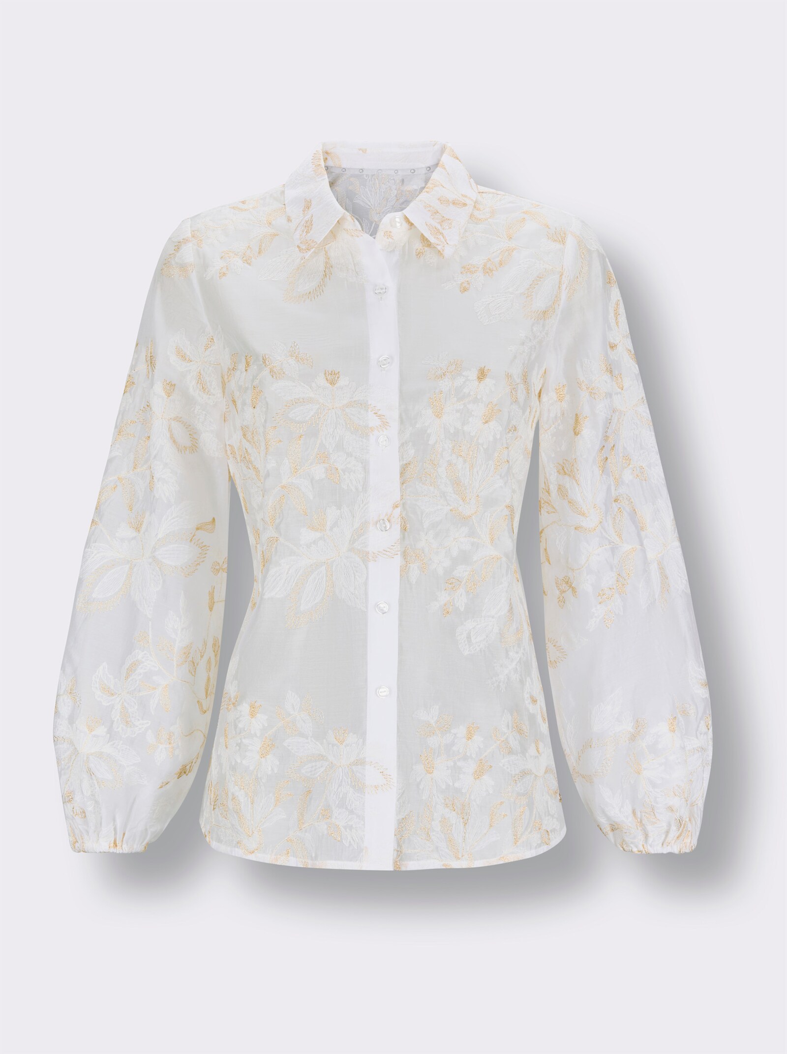 CREATION L PREMIUM Langarm-Bluse mit Stickerei - ecru-sand