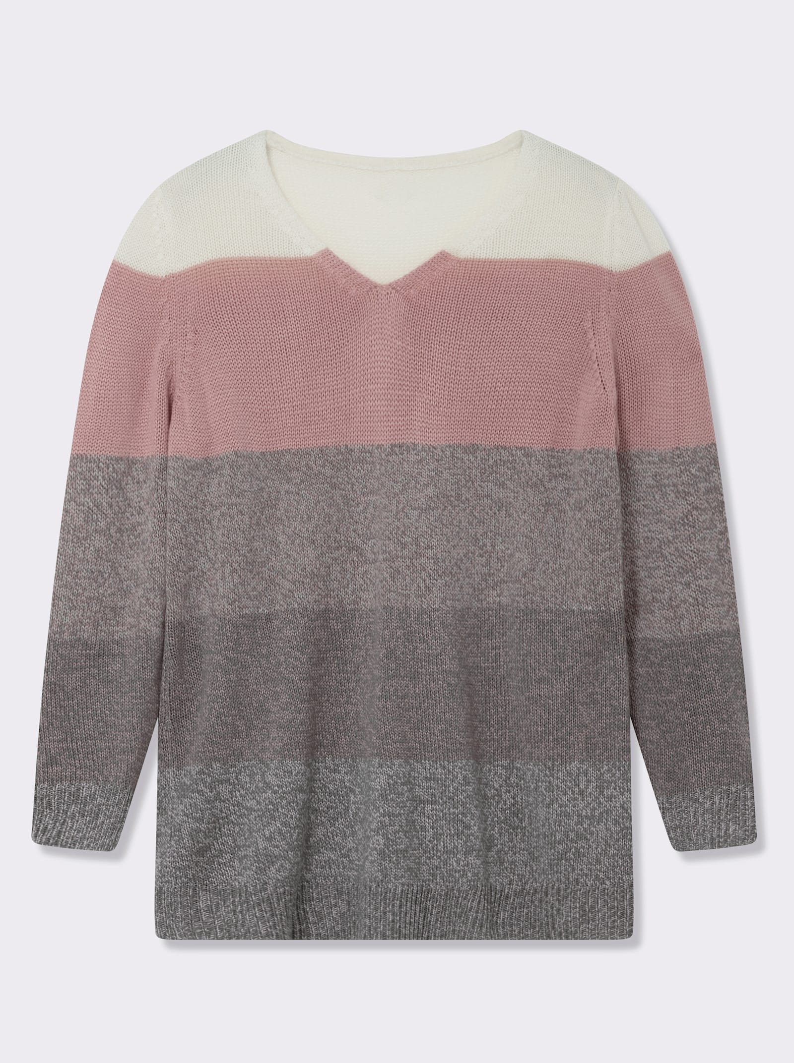 Longpullover mit Blockstreifen-Muster - hortensie-ecru-meliert