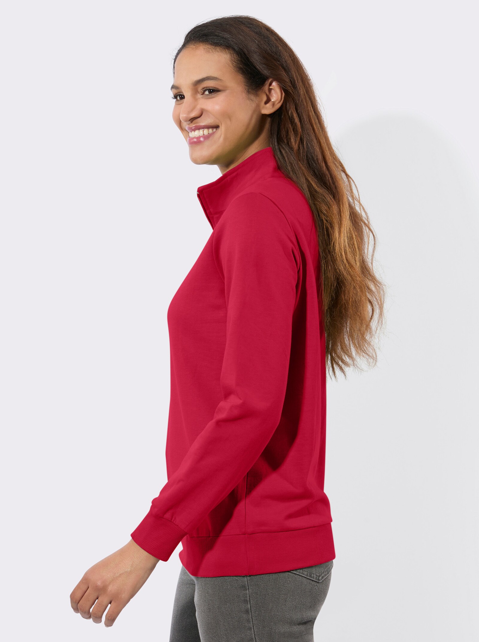 Sweatshirt mit Troyerkragen - rot