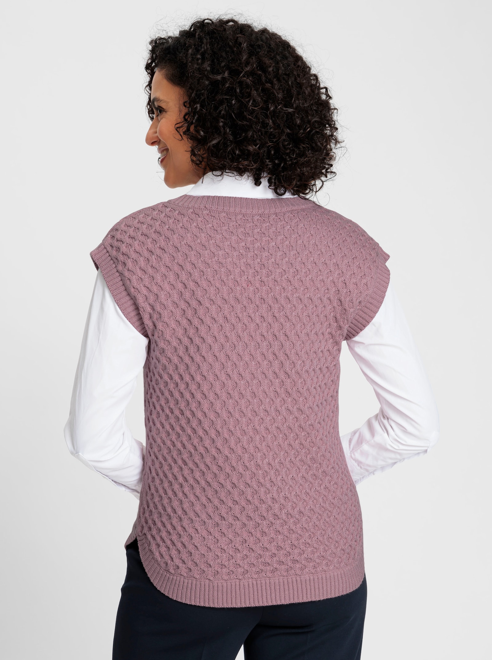 Pullunder mit Rauten- und Zopfmuster - mauve