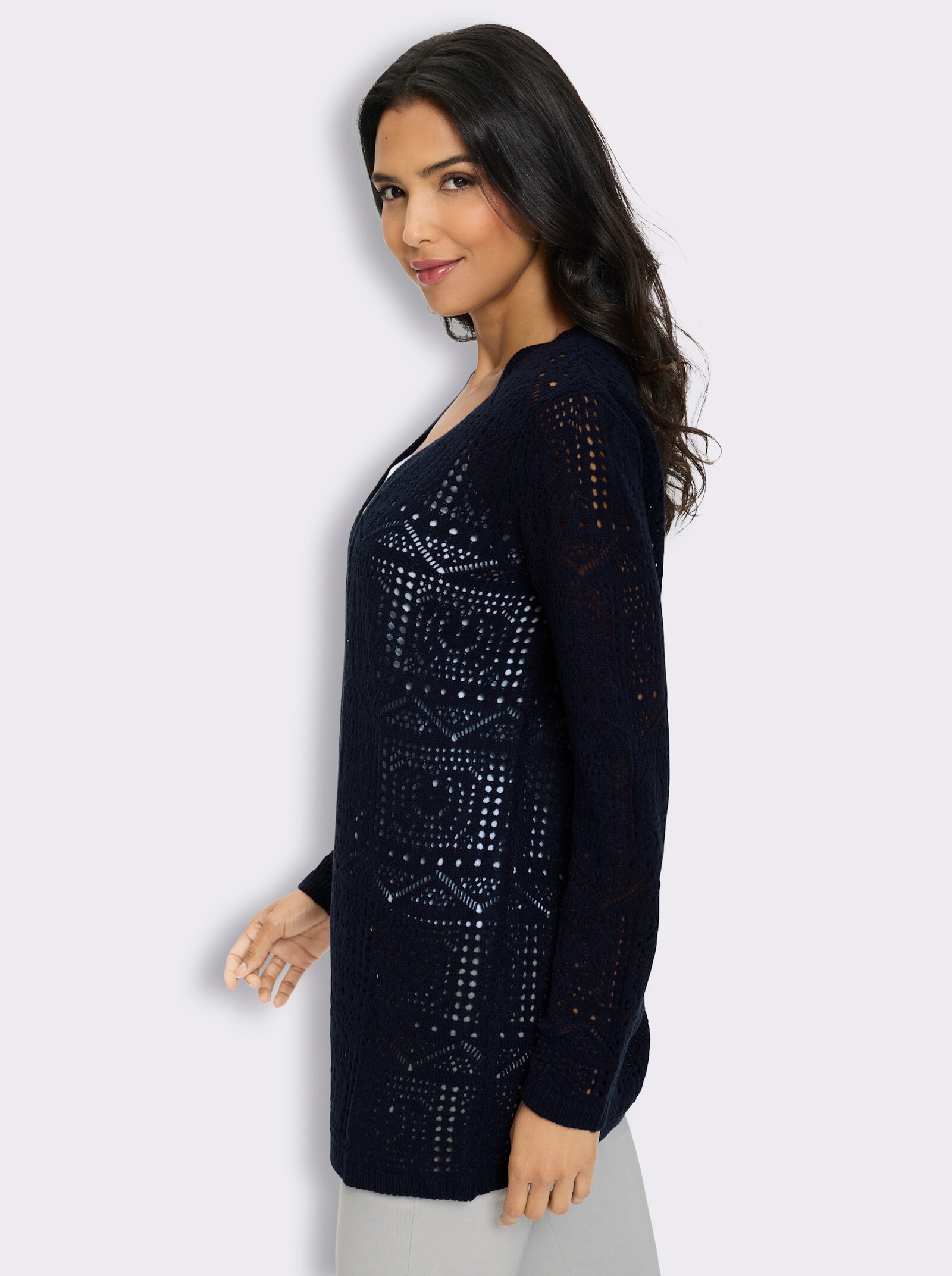 Cardigan in Ajour-Strickmuster - marine