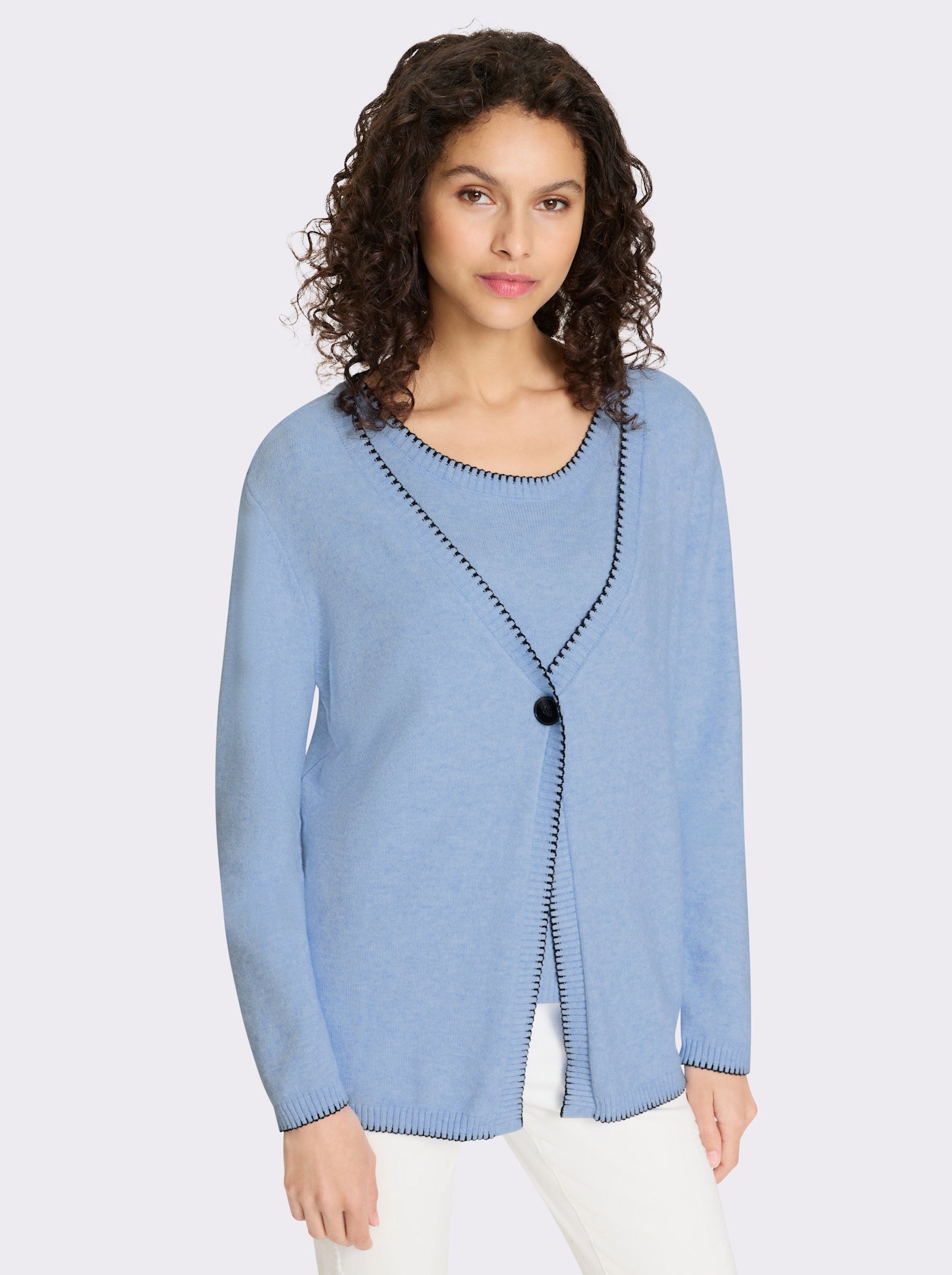 heine Twin-Set mit Kontrast-Details - eisblau-meliert