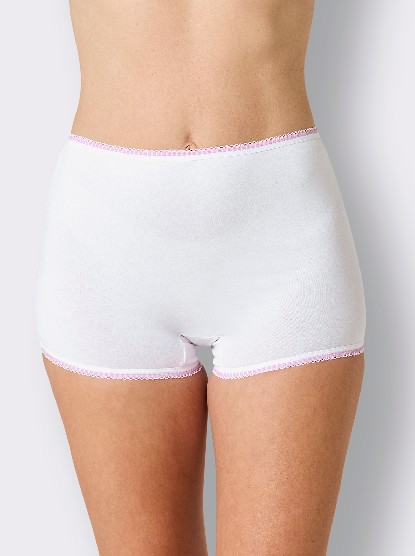 wäschepur Panty mit Mäusezähnchen-Borte - 2x weiß-hellblau + 3x weiß-orchidee