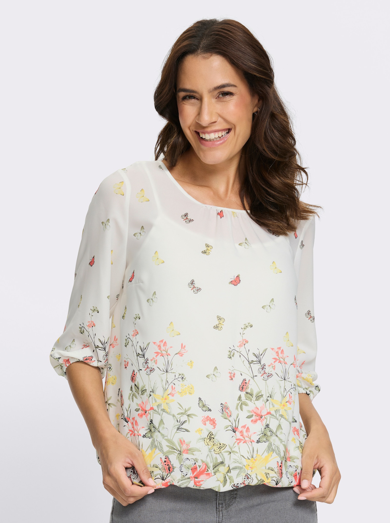 Druckbluse inklusive Jersey-Top - ecru-khaki-bedruckt