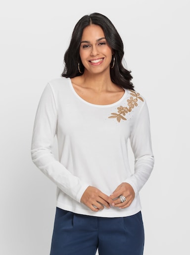 Langarmshirt mit Glitzersteinchen - ecru