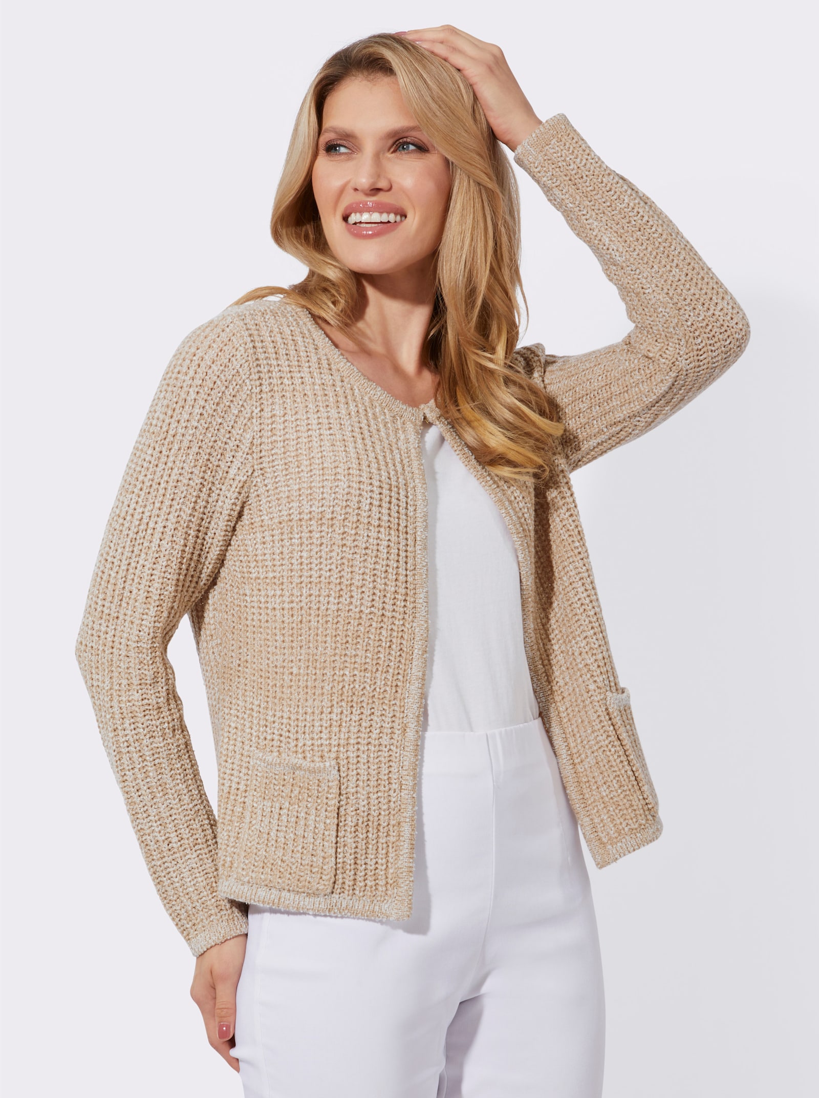Cardigan aus Bändchengarn - beige-ecru