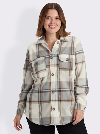 Fleecejacke mit Knöpfen in Horn-Optik - champagner-steingrau-kariert